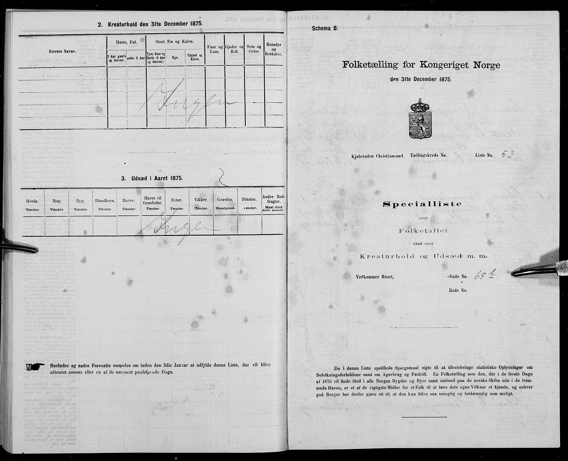 SAK, 1875 census for 1001P Kristiansand, 1875, p. 290