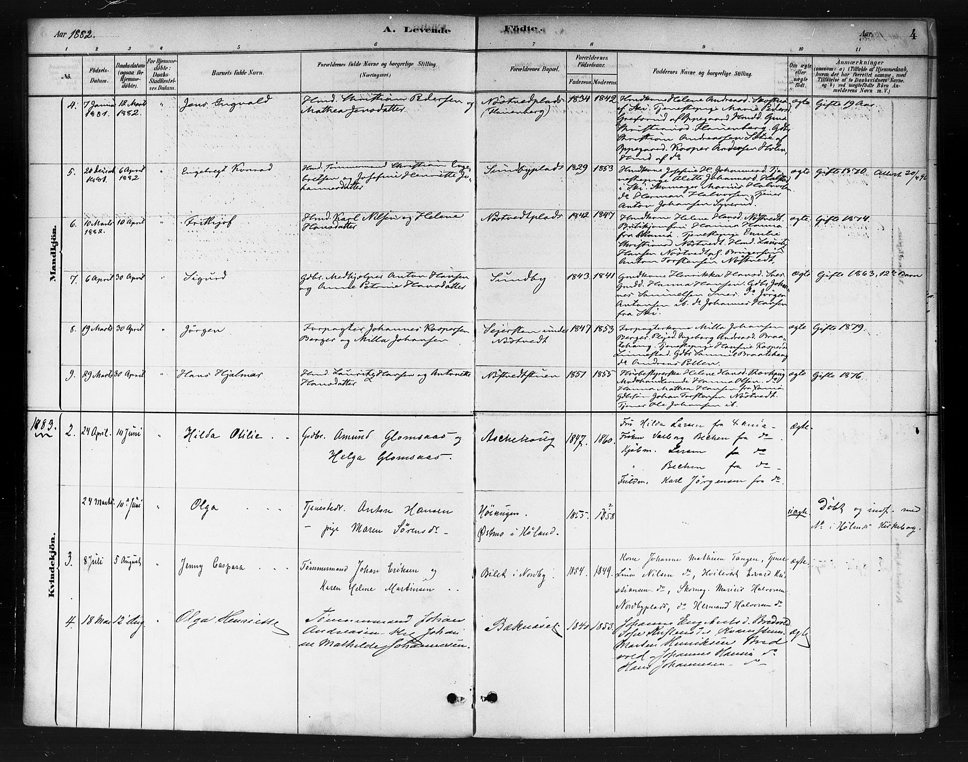 Ås prestekontor Kirkebøker, AV/SAO-A-10894/F/Fb/L0001: Parish register (official) no. II 1, 1881-1895, p. 4