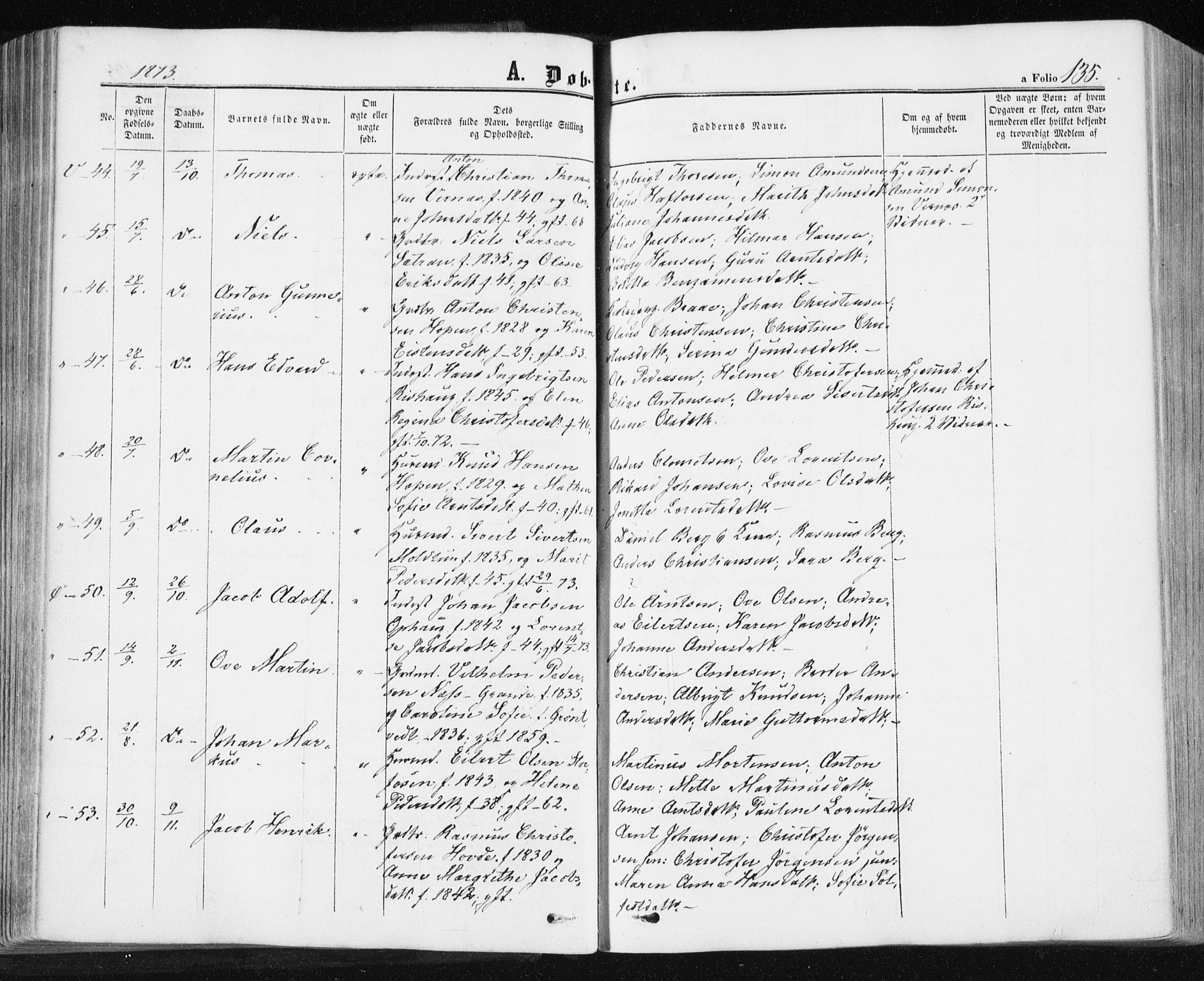 Ministerialprotokoller, klokkerbøker og fødselsregistre - Sør-Trøndelag, AV/SAT-A-1456/659/L0737: Parish register (official) no. 659A07, 1857-1875, p. 135