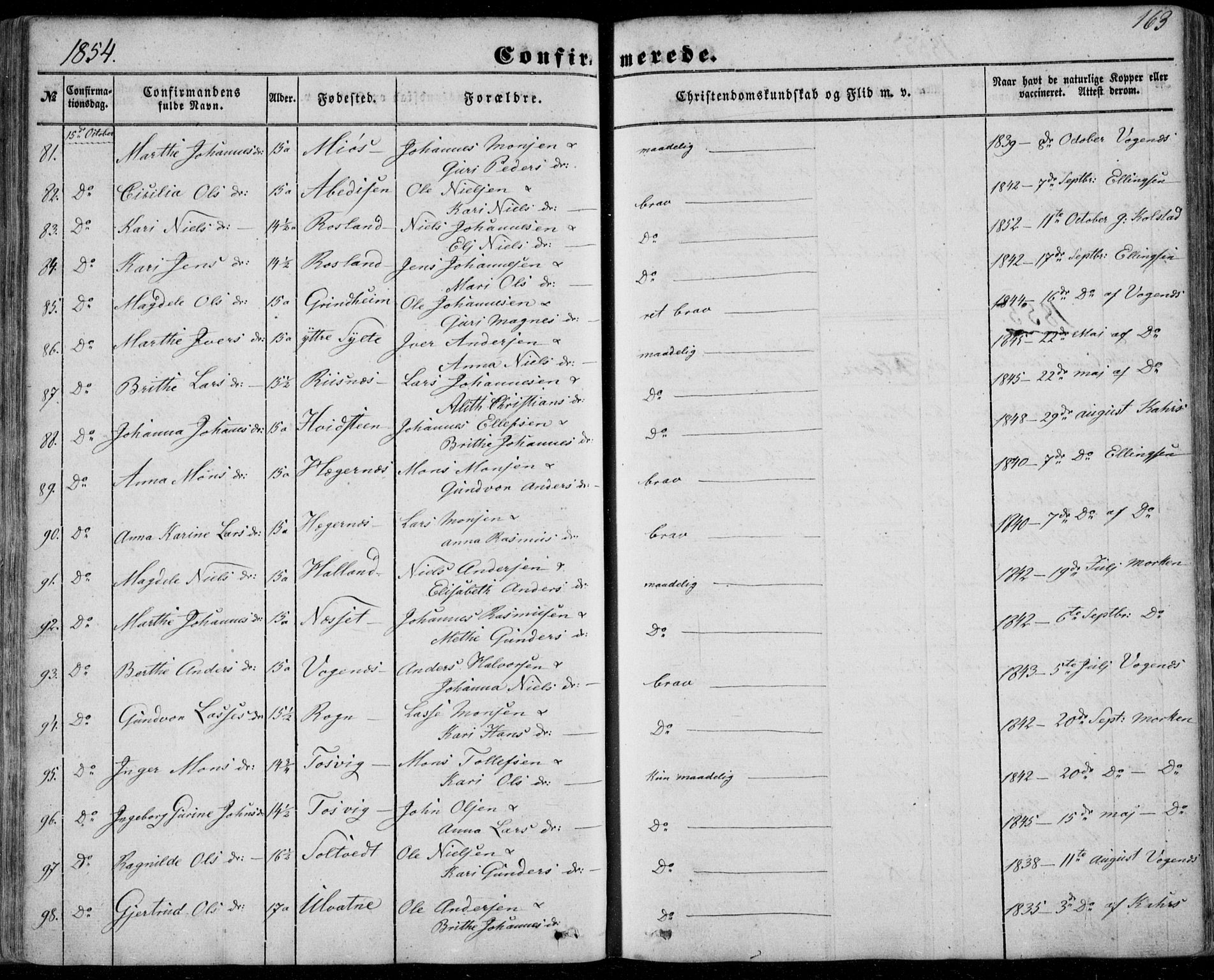 Manger sokneprestembete, SAB/A-76801/H/Haa: Parish register (official) no. A 6, 1849-1859, p. 163