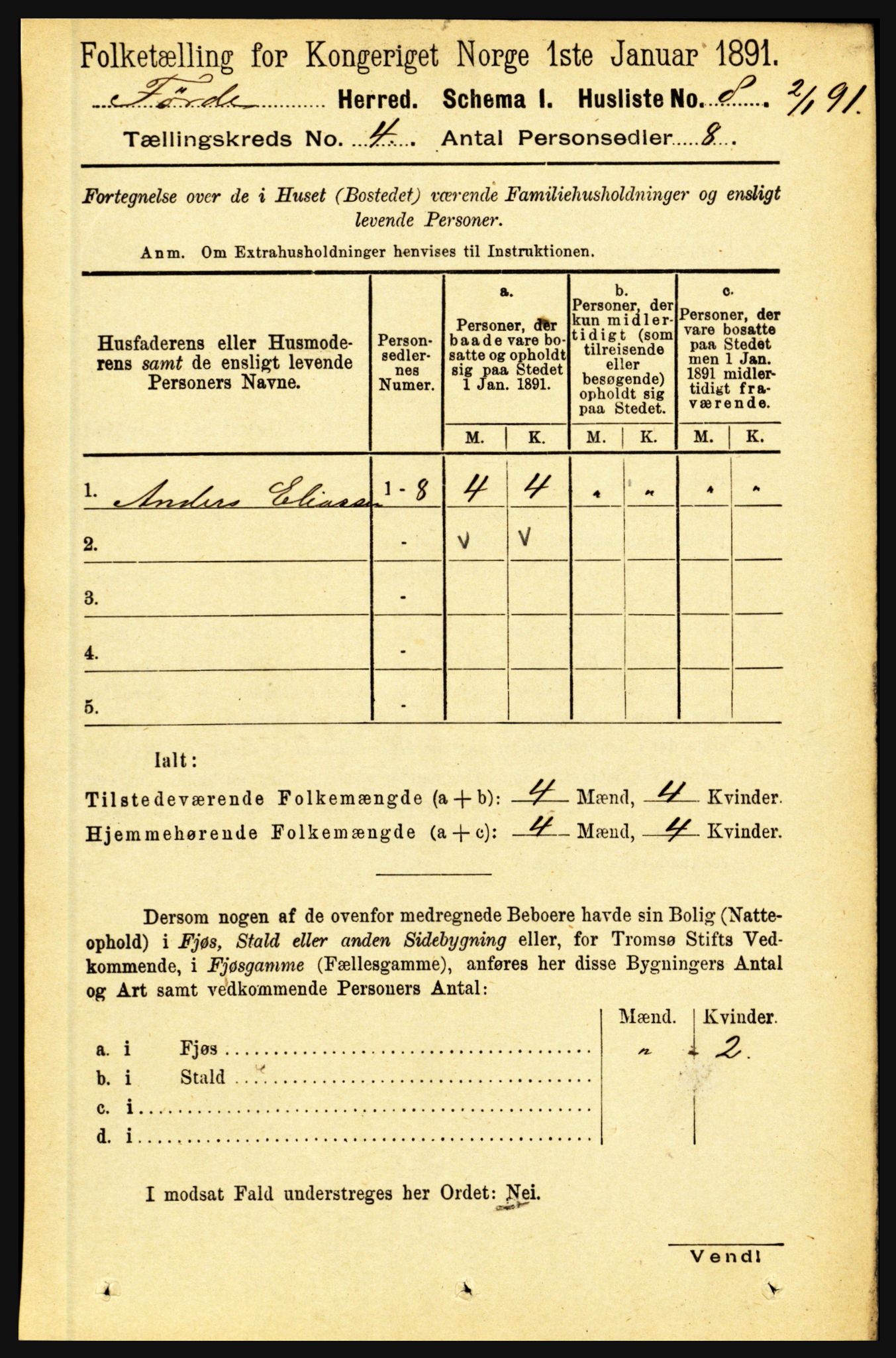 RA, 1891 census for 1432 Førde, 1891, p. 1008