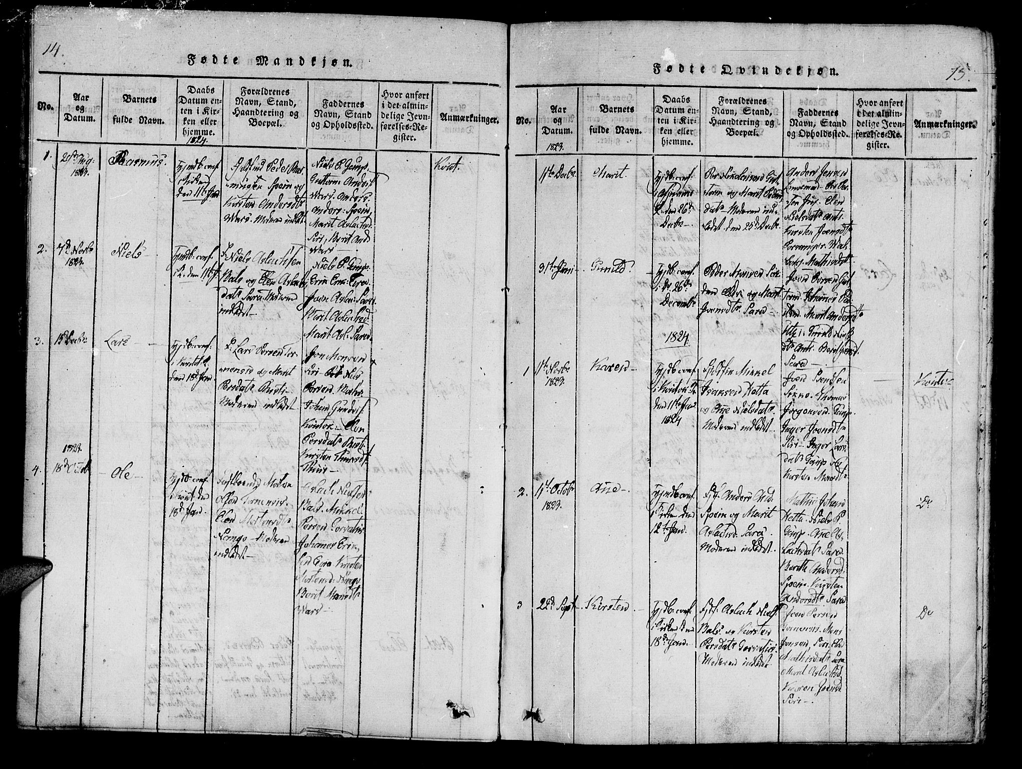 Kistrand/Porsanger sokneprestembete, SATØ/S-1351/H/Ha/L0010.kirke: Parish register (official) no. 10, 1821-1842, p. 14-15