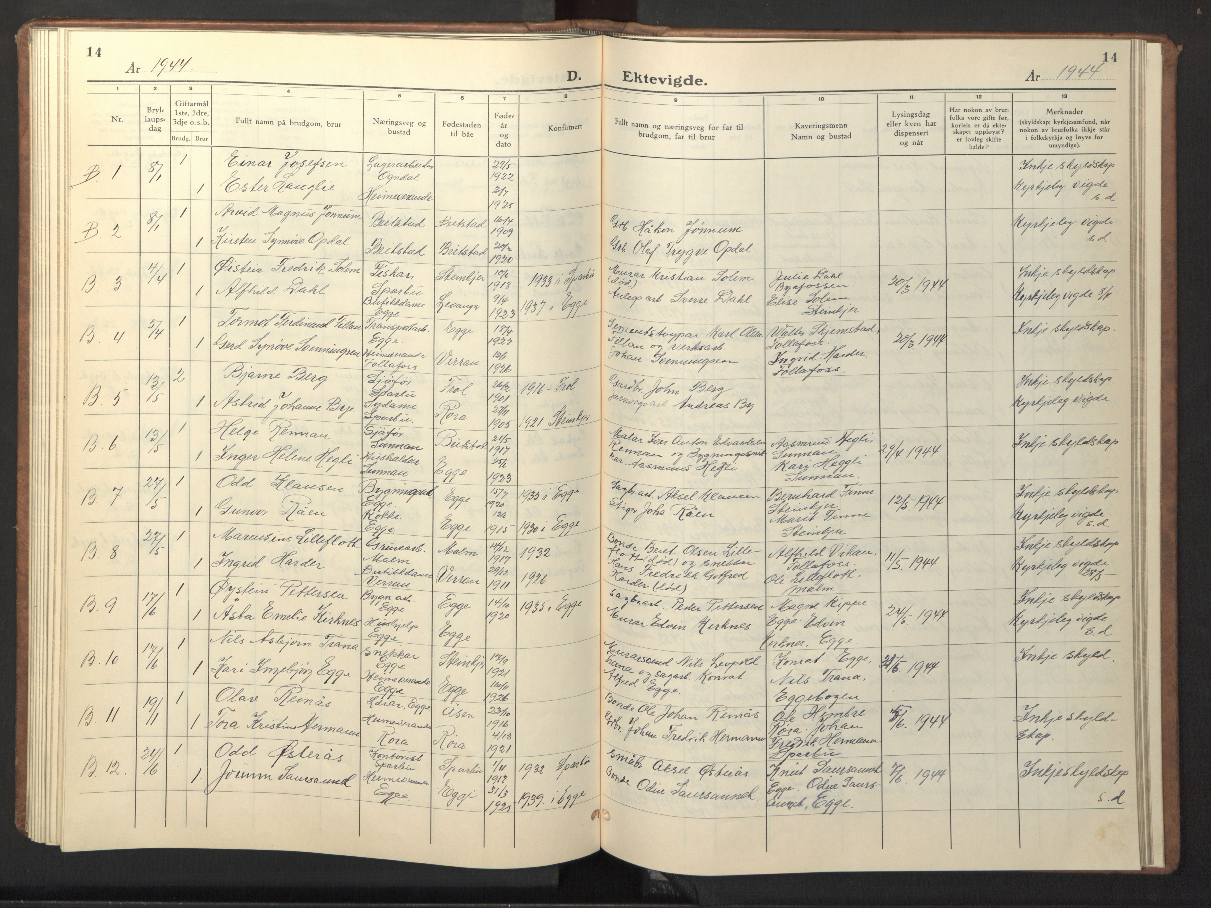 Ministerialprotokoller, klokkerbøker og fødselsregistre - Nord-Trøndelag, SAT/A-1458/740/L0384: Parish register (copy) no. 740C05, 1939-1946, p. 14