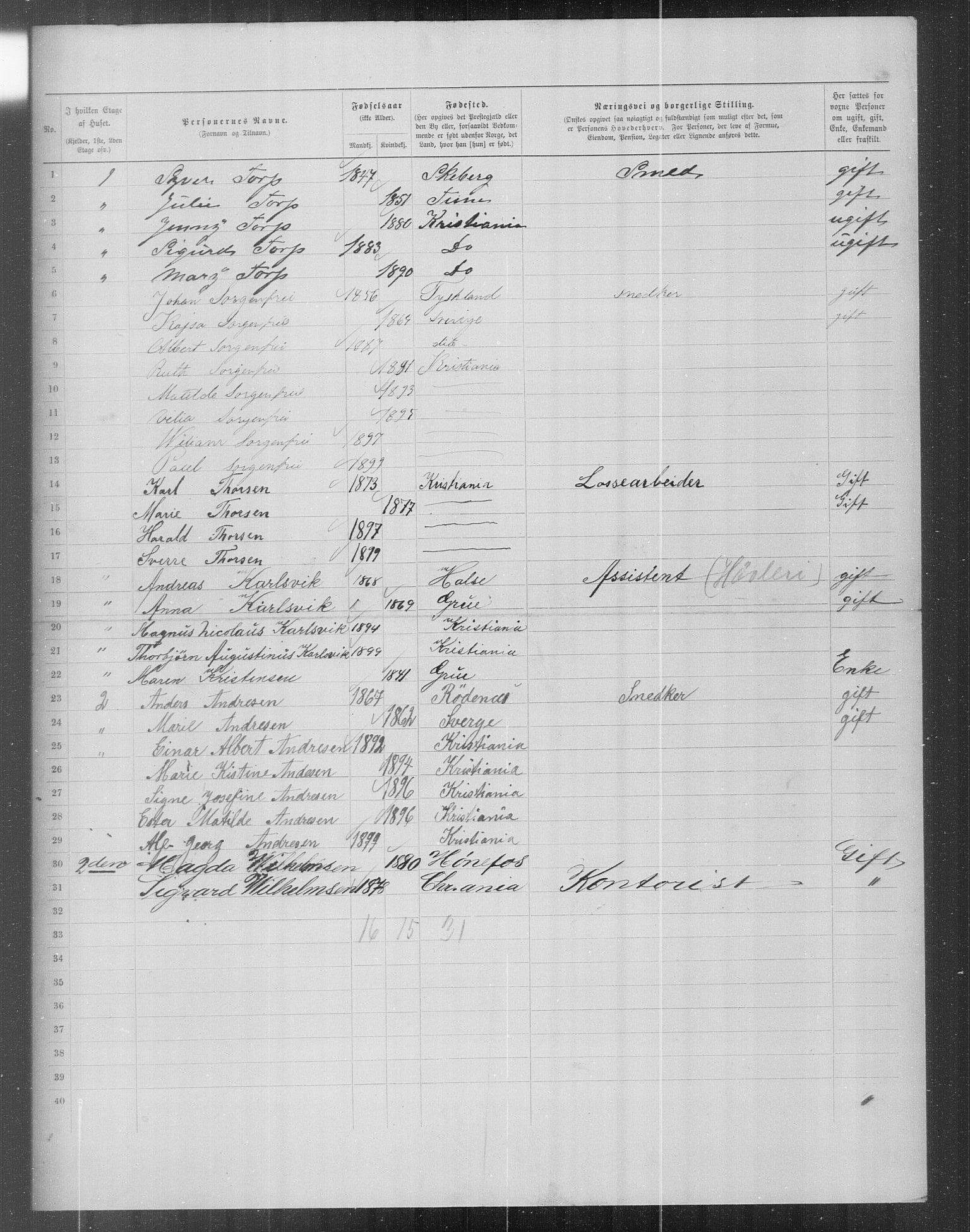 OBA, Municipal Census 1899 for Kristiania, 1899, p. 16115