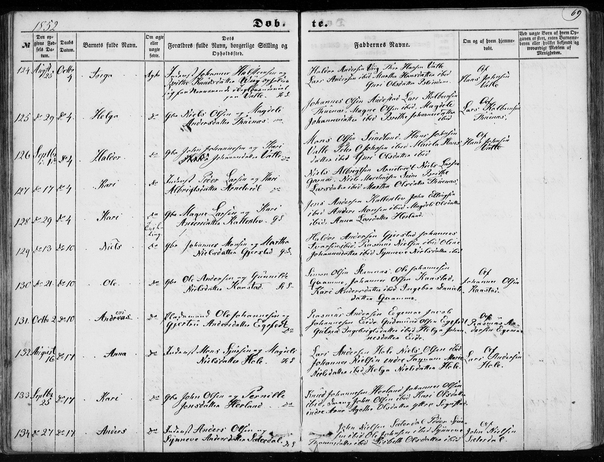 Haus sokneprestembete, AV/SAB-A-75601/H/Haa: Parish register (official) no. A 16 I, 1848-1857, p. 69