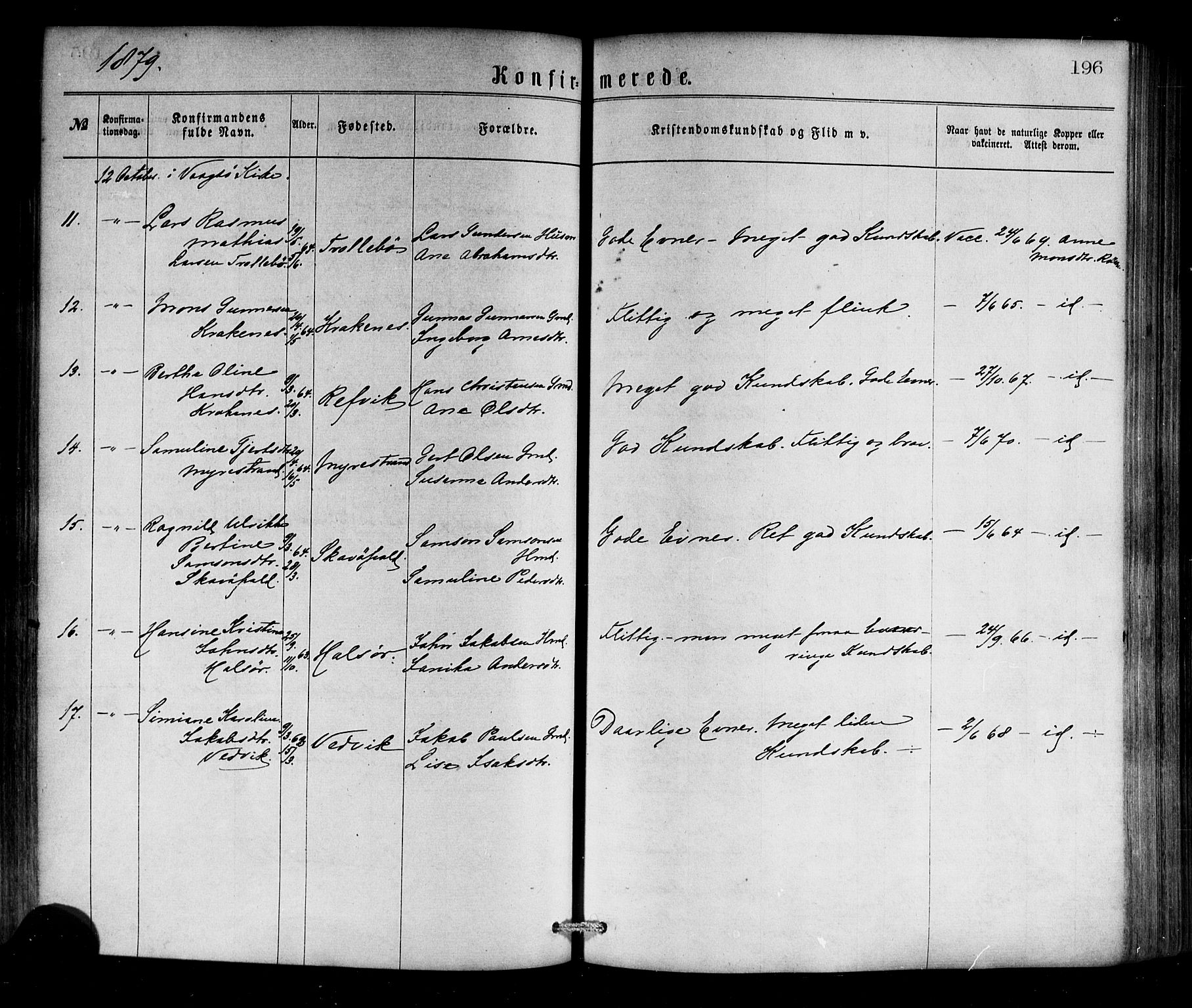 Selje sokneprestembete, SAB/A-99938/H/Ha/Haa/Haaa: Parish register (official) no. A 12, 1870-1880, p. 196