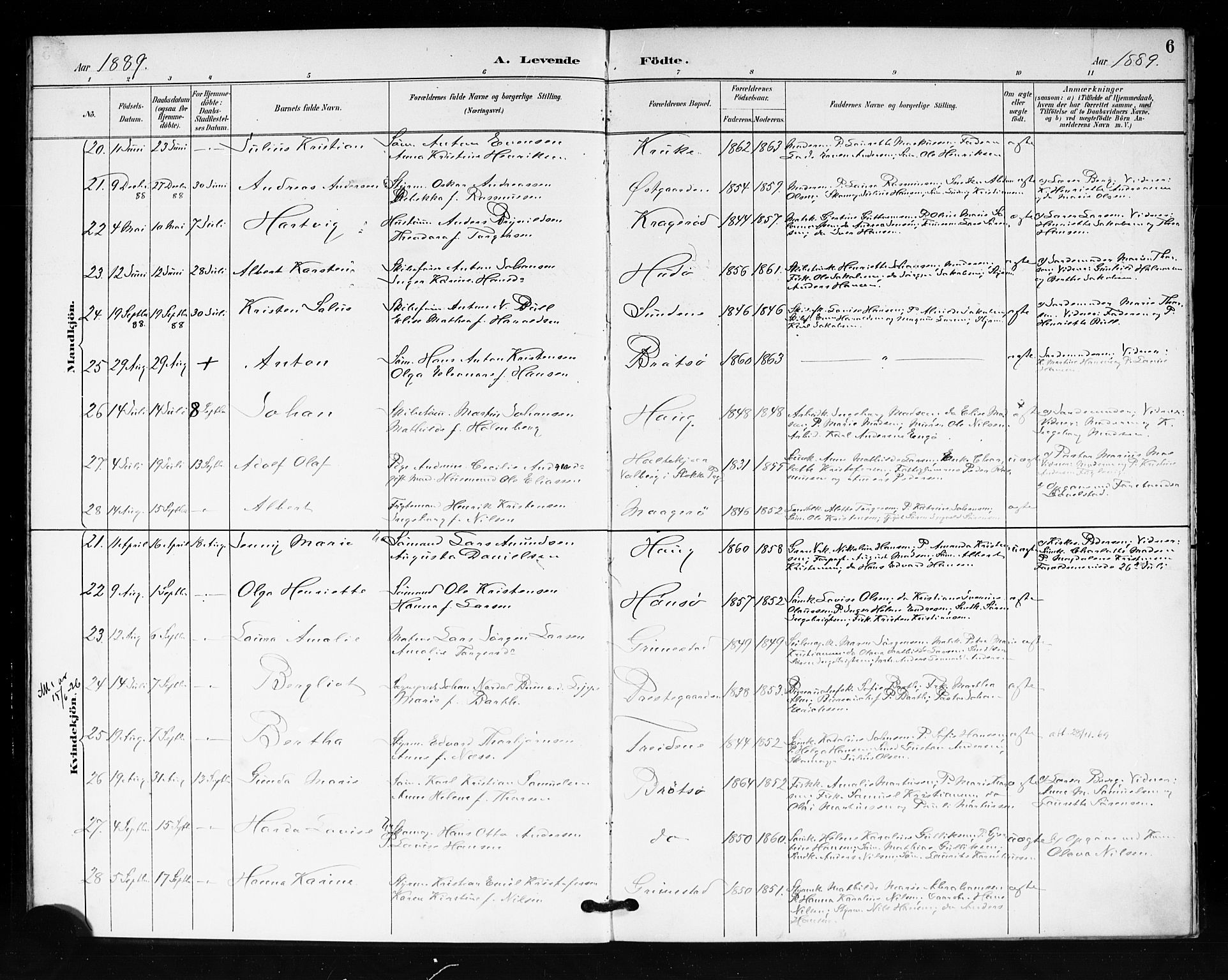 Tjøme kirkebøker, AV/SAKO-A-328/F/Fa/L0002: Parish register (official) no. I 2, 1888-1890, p. 6