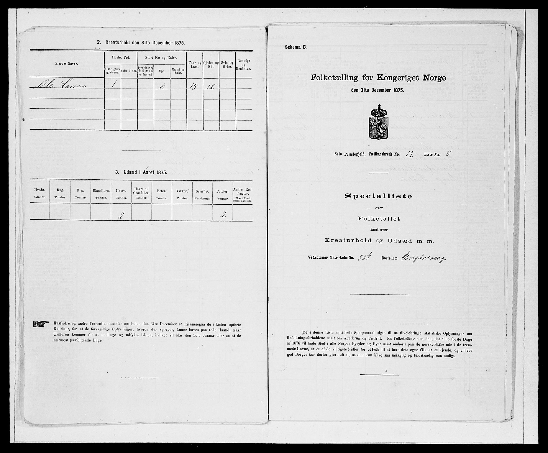 SAB, 1875 Census for 1441P Selje, 1875, p. 1496