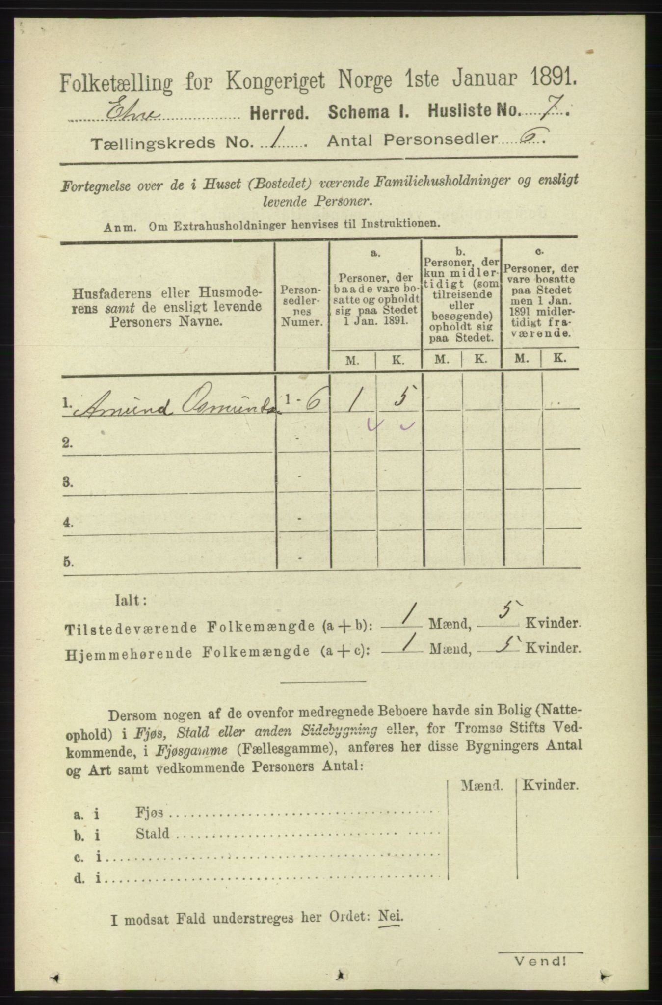 RA, 1891 census for 1211 Etne, 1891, p. 46