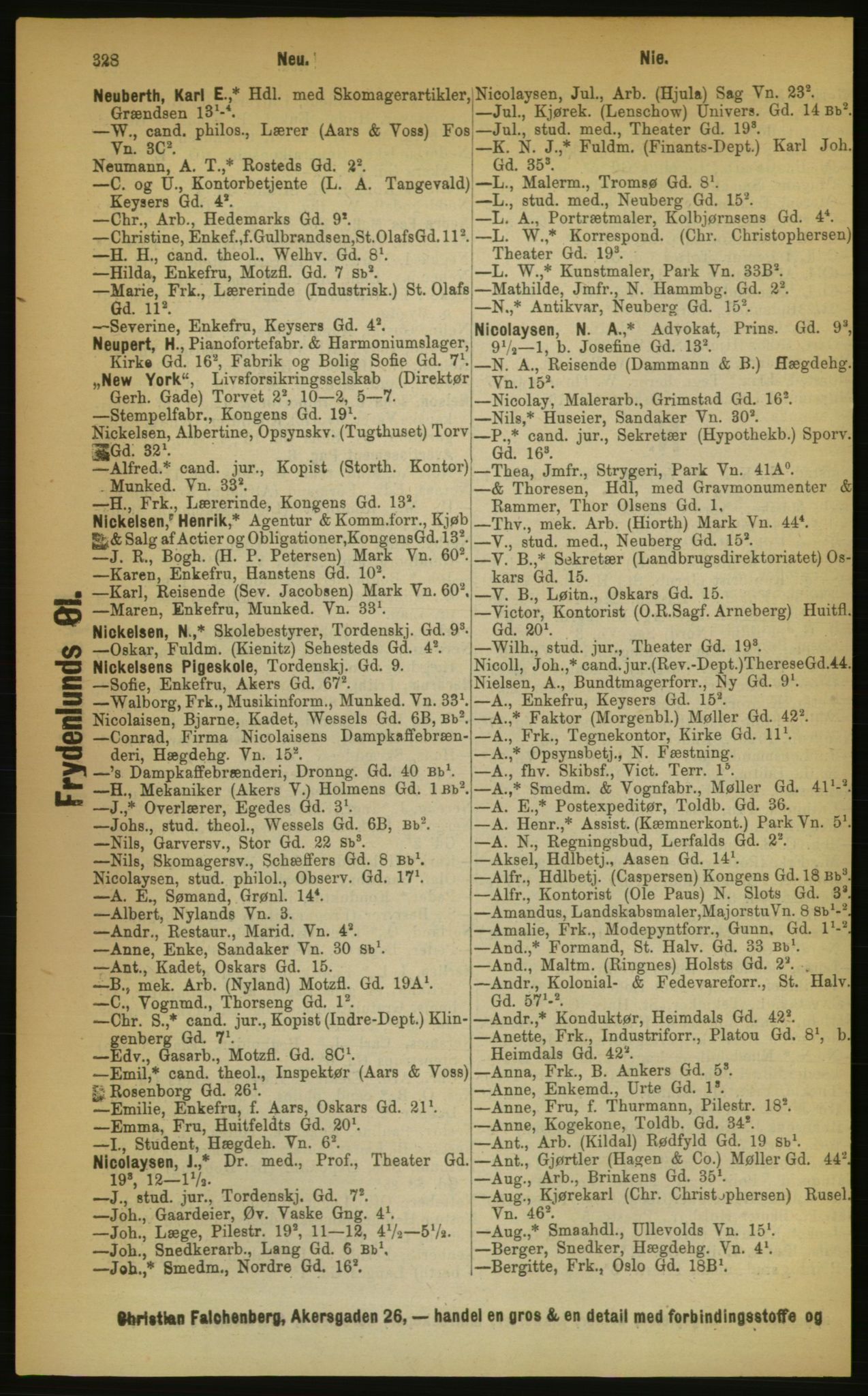 Kristiania/Oslo adressebok, PUBL/-, 1889, p. 328