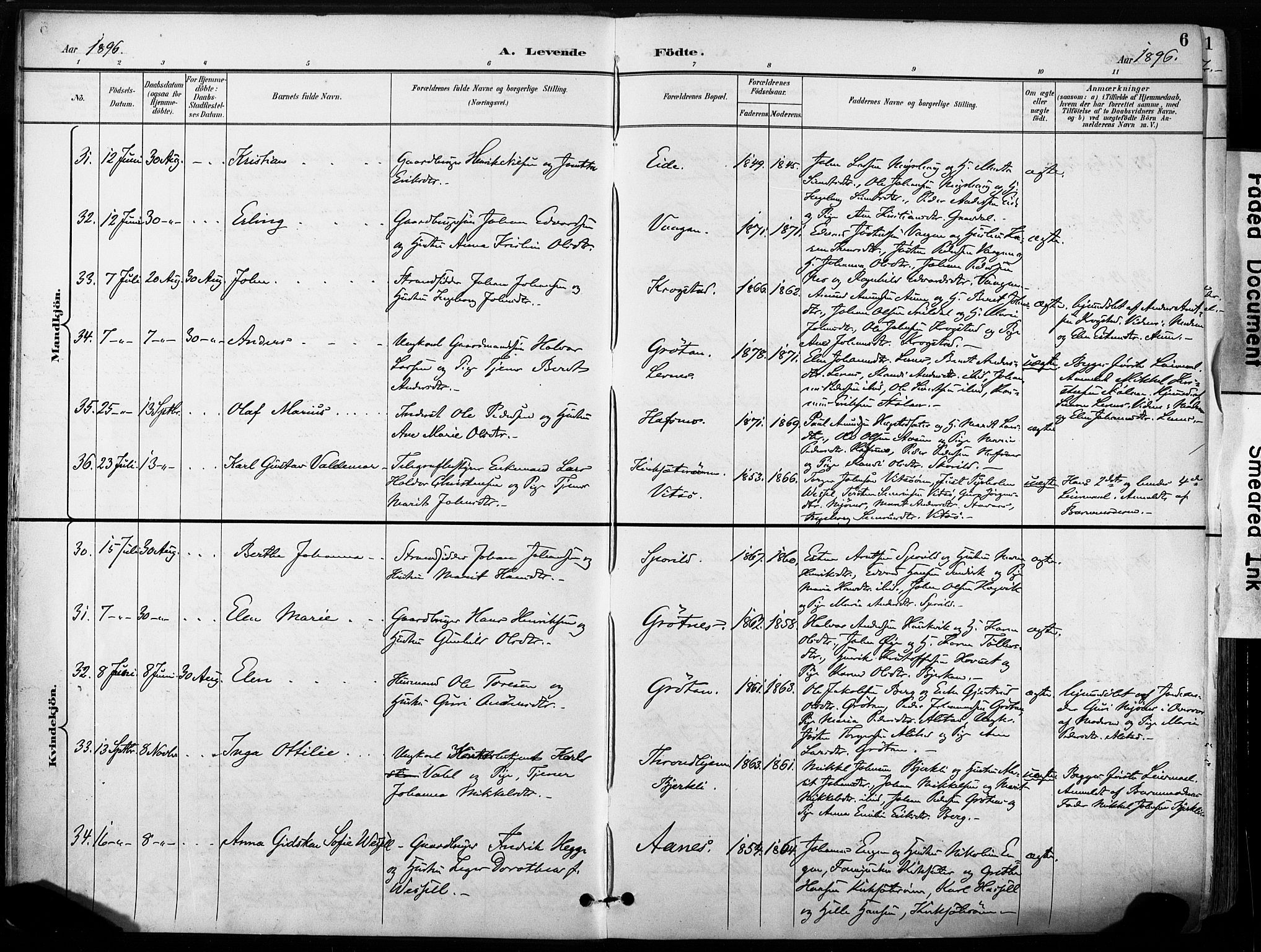 Ministerialprotokoller, klokkerbøker og fødselsregistre - Sør-Trøndelag, SAT/A-1456/630/L0497: Parish register (official) no. 630A10, 1896-1910, p. 6