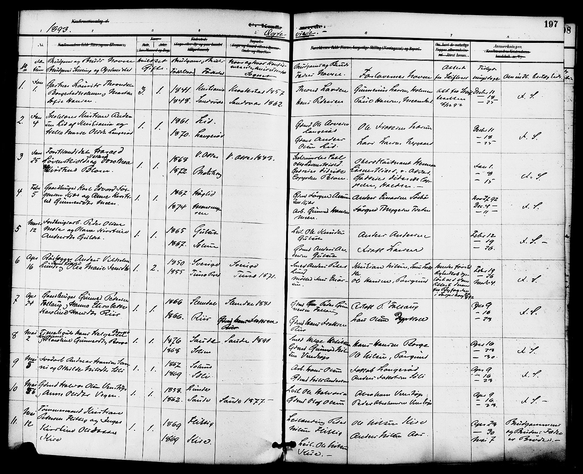 Gjerpen kirkebøker, SAKO/A-265/F/Fa/L0010: Parish register (official) no. I 10, 1886-1895, p. 197