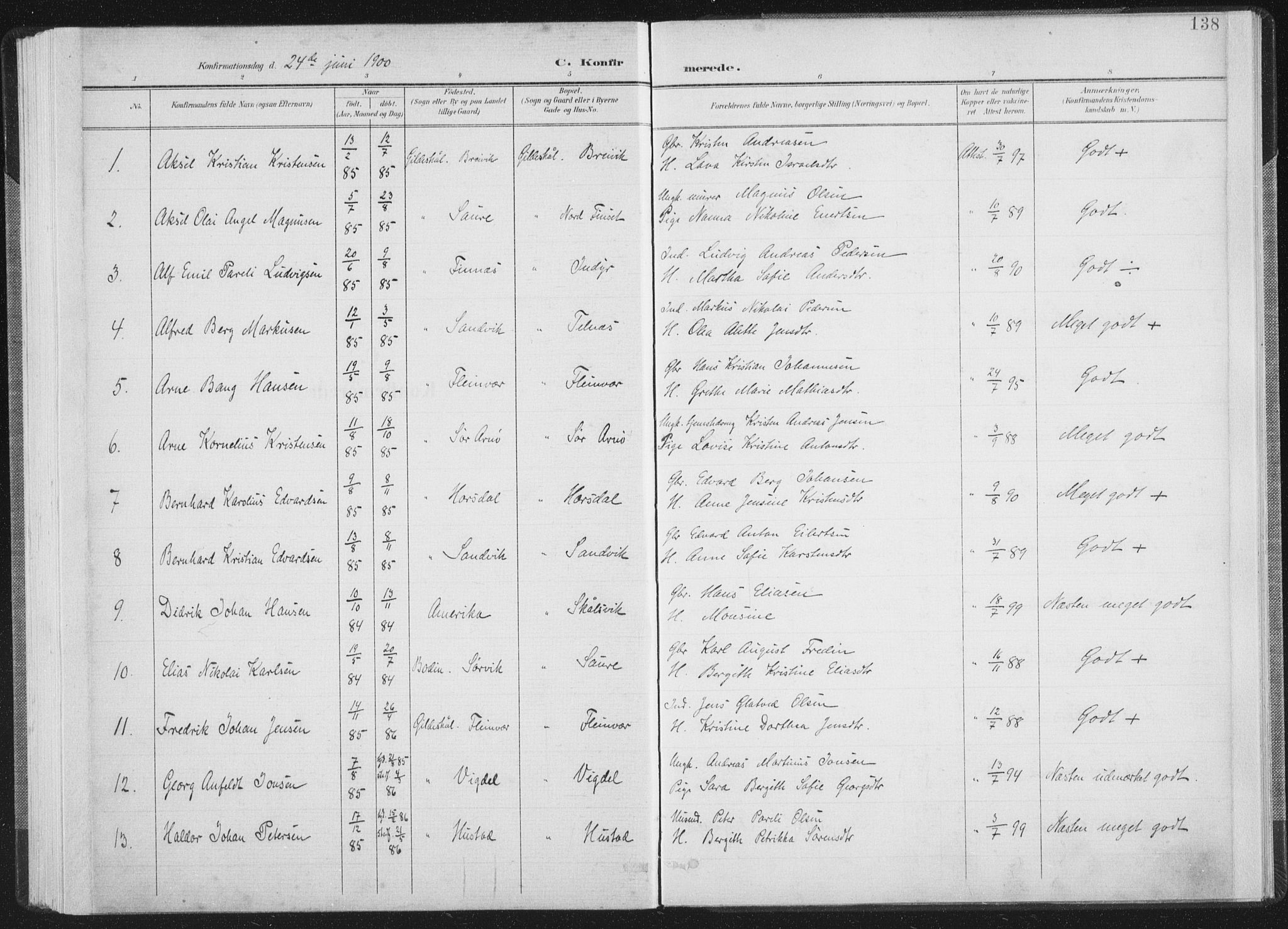 Ministerialprotokoller, klokkerbøker og fødselsregistre - Nordland, AV/SAT-A-1459/805/L0102: Parish register (official) no. 805A08I, 1900-1909, p. 138