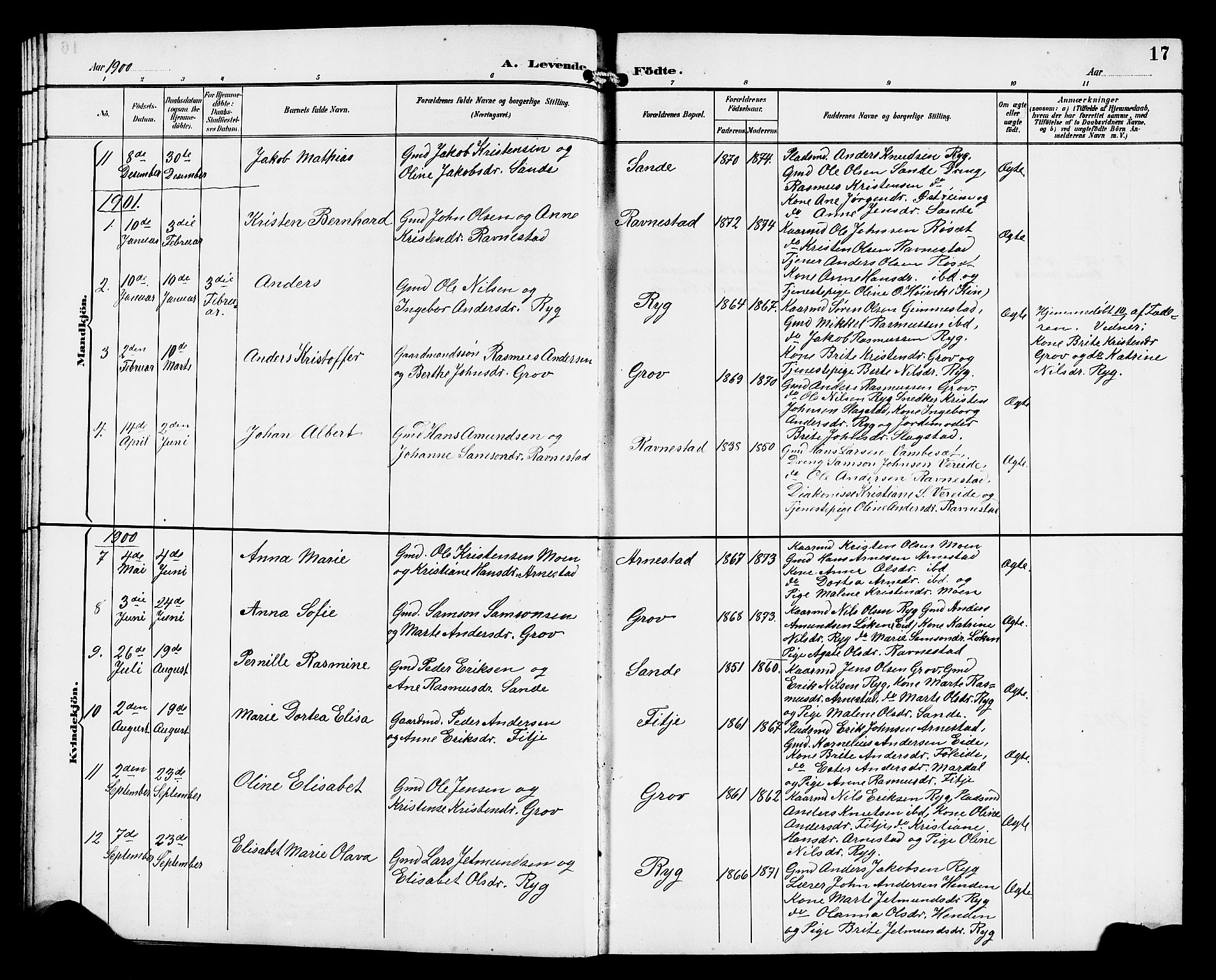 Gloppen sokneprestembete, SAB/A-80101/H/Hab/Habd/L0001: Parish register (copy) no. D 1, 1892-1921, p. 17