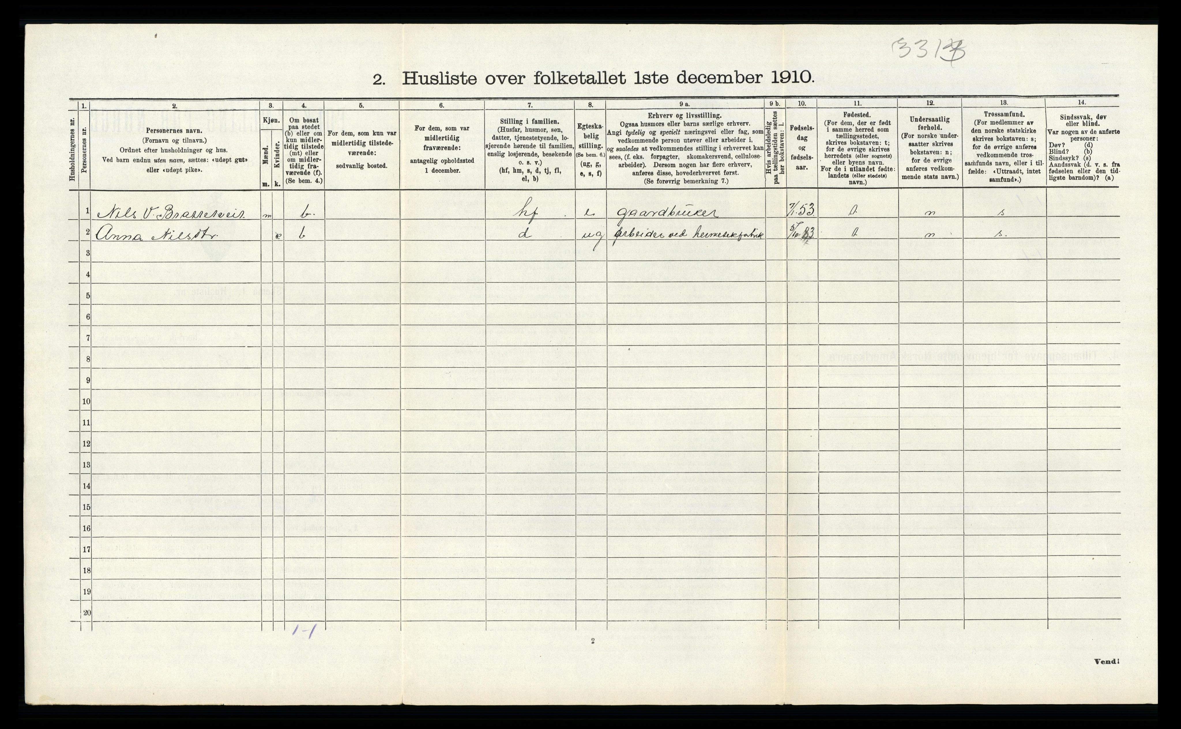 RA, 1910 census for Tysnes, 1910, p. 673