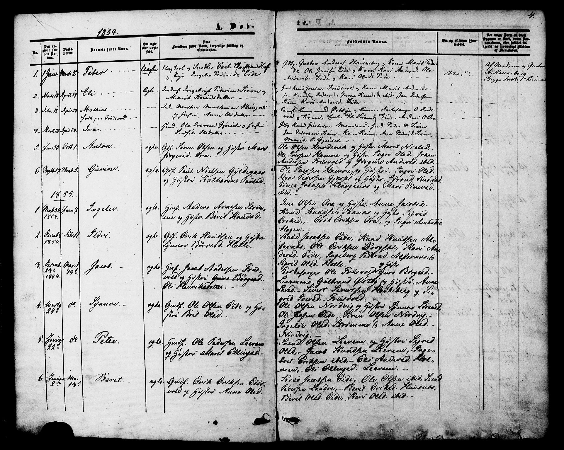 Ministerialprotokoller, klokkerbøker og fødselsregistre - Møre og Romsdal, AV/SAT-A-1454/542/L0552: Parish register (official) no. 542A02, 1854-1884, p. 4