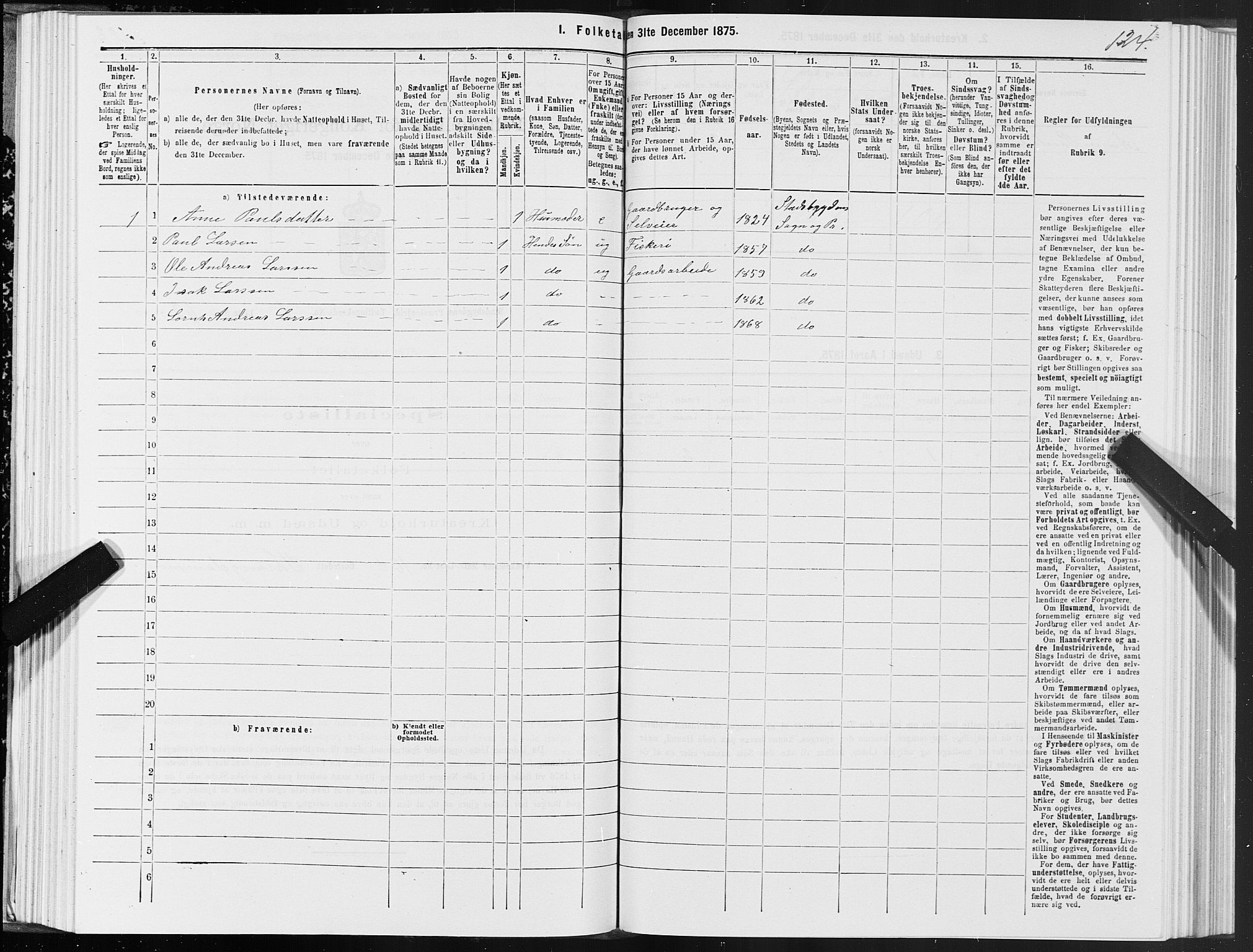 SAT, 1875 census for 1625P Stadsbygd, 1875, p. 1124