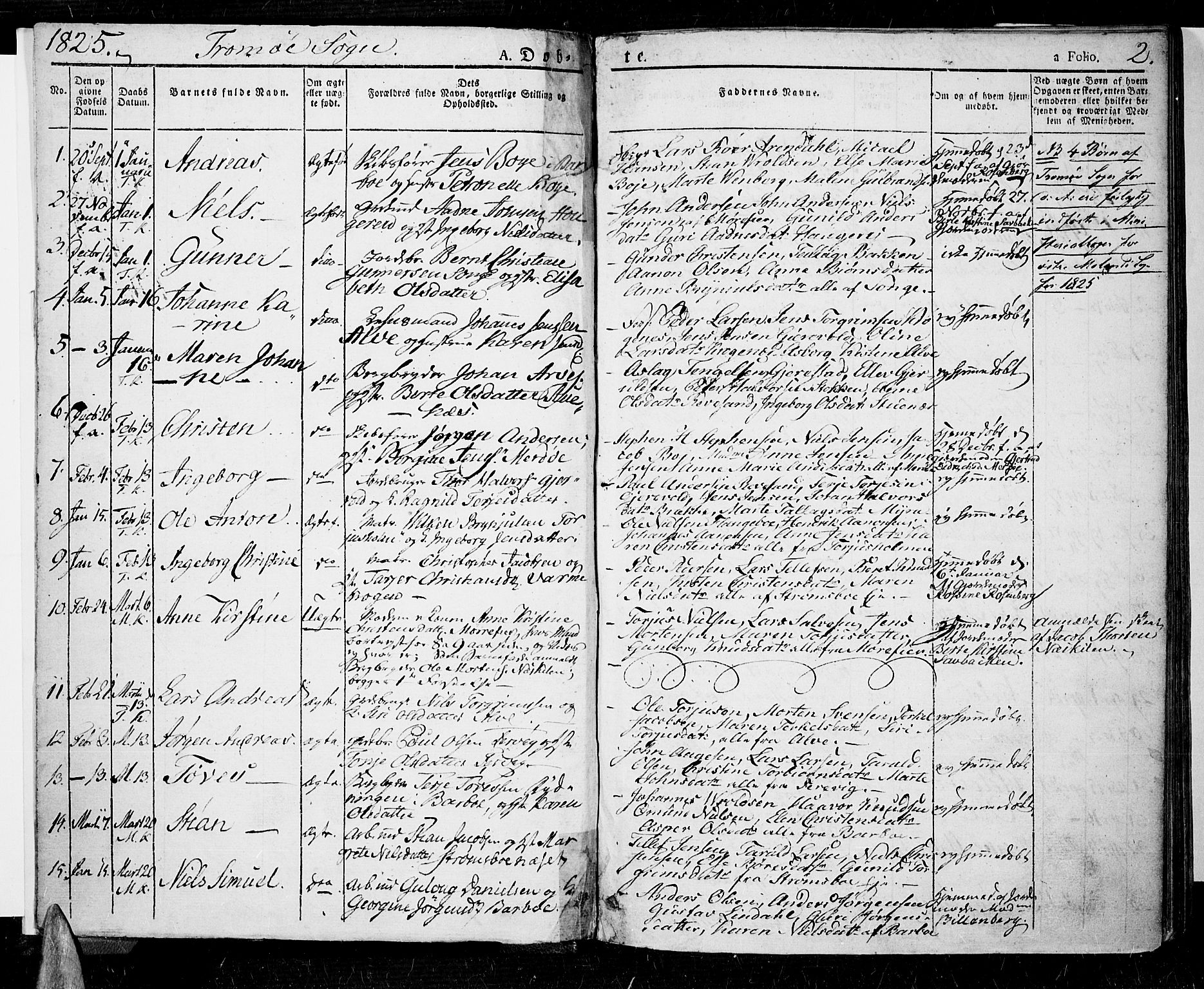 Tromøy sokneprestkontor, SAK/1111-0041/F/Fa/L0003: Parish register (official) no. A 3, 1825-1837, p. 2