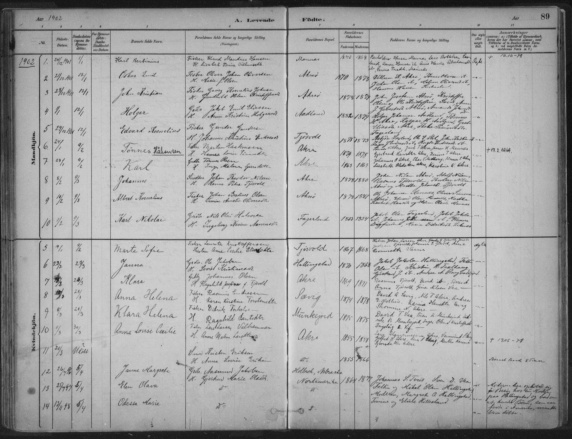Kopervik sokneprestkontor, SAST/A-101850/H/Ha/Haa/L0004: Parish register (official) no. A 4, 1882-1905, p. 89
