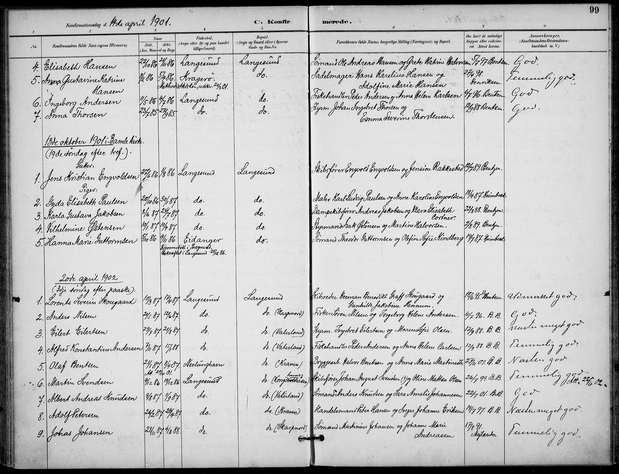 Langesund kirkebøker, SAKO/A-280/F/Fa/L0003: Parish register (official) no. 3, 1893-1907, p. 99