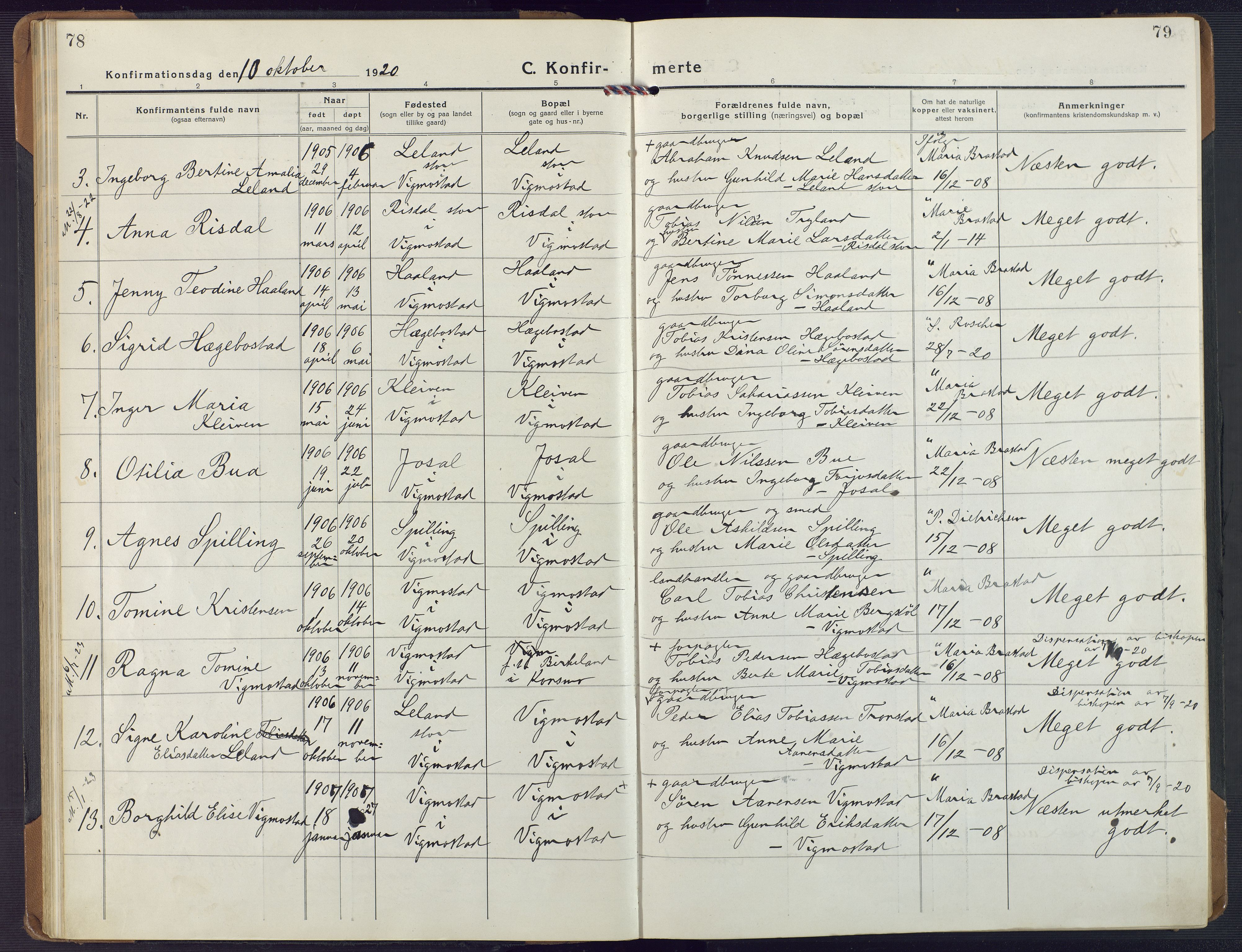 Nord-Audnedal sokneprestkontor, AV/SAK-1111-0032/F/Fa/Fab/L0005: Parish register (official) no. A 5, 1918-1925, p. 78-79