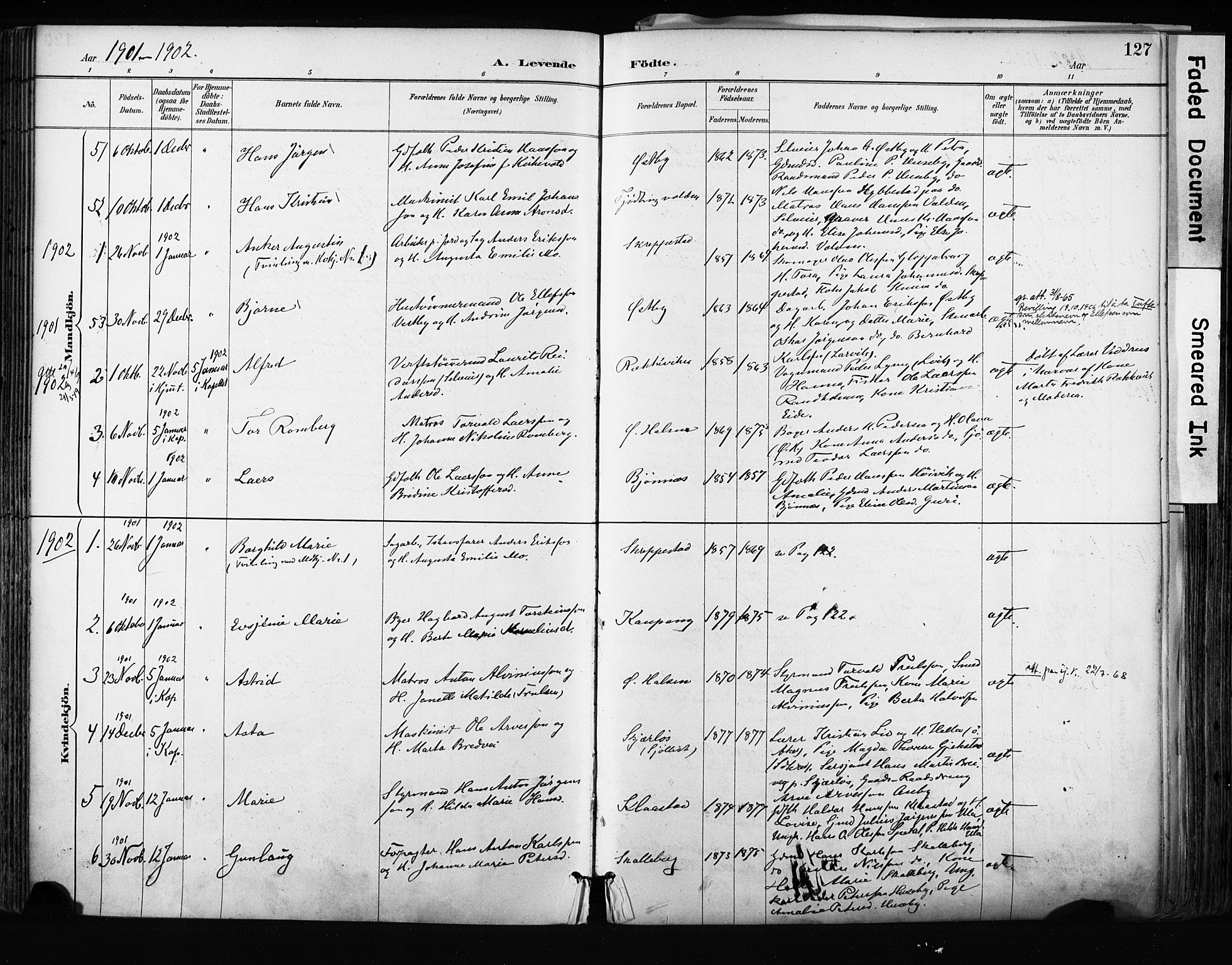 Tjølling kirkebøker, SAKO/A-60/F/Fa/L0009: Parish register (official) no. 9, 1887-1905, p. 127