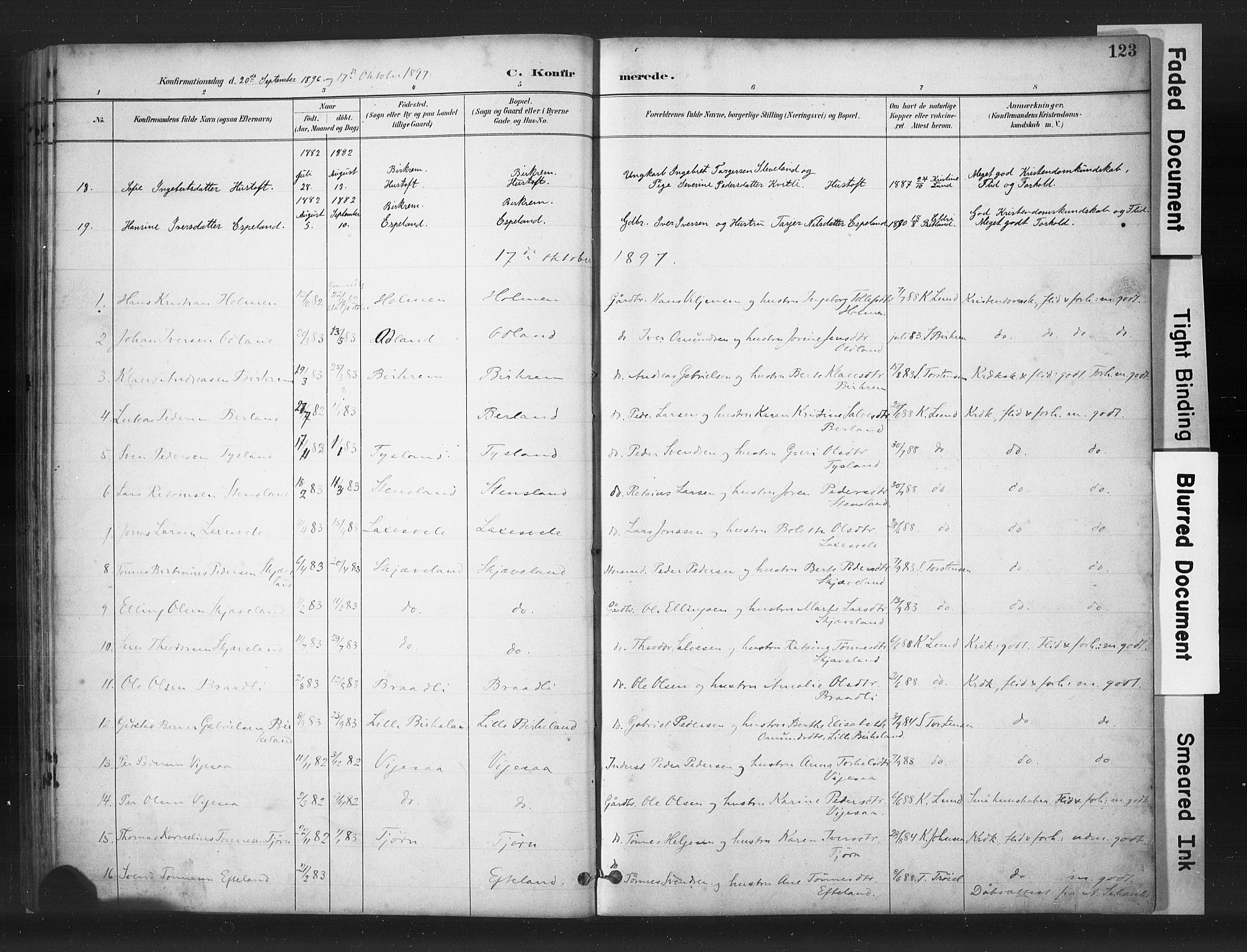 Helleland sokneprestkontor, AV/SAST-A-101810: Parish register (copy) no. B 5, 1887-1908, p. 123