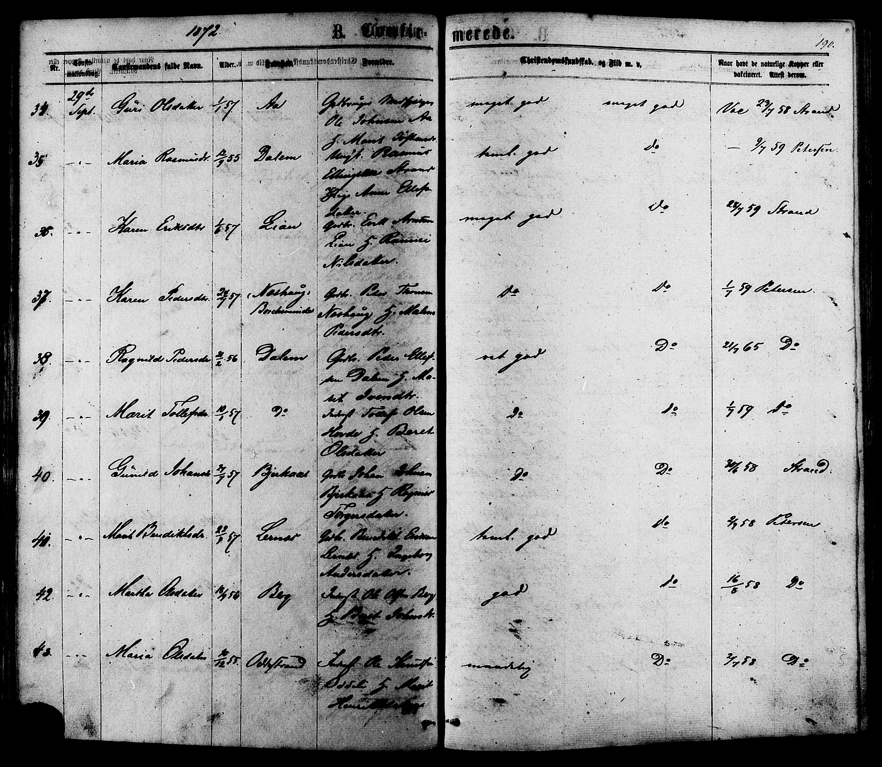 Ministerialprotokoller, klokkerbøker og fødselsregistre - Sør-Trøndelag, SAT/A-1456/630/L0495: Parish register (official) no. 630A08, 1868-1878, p. 190
