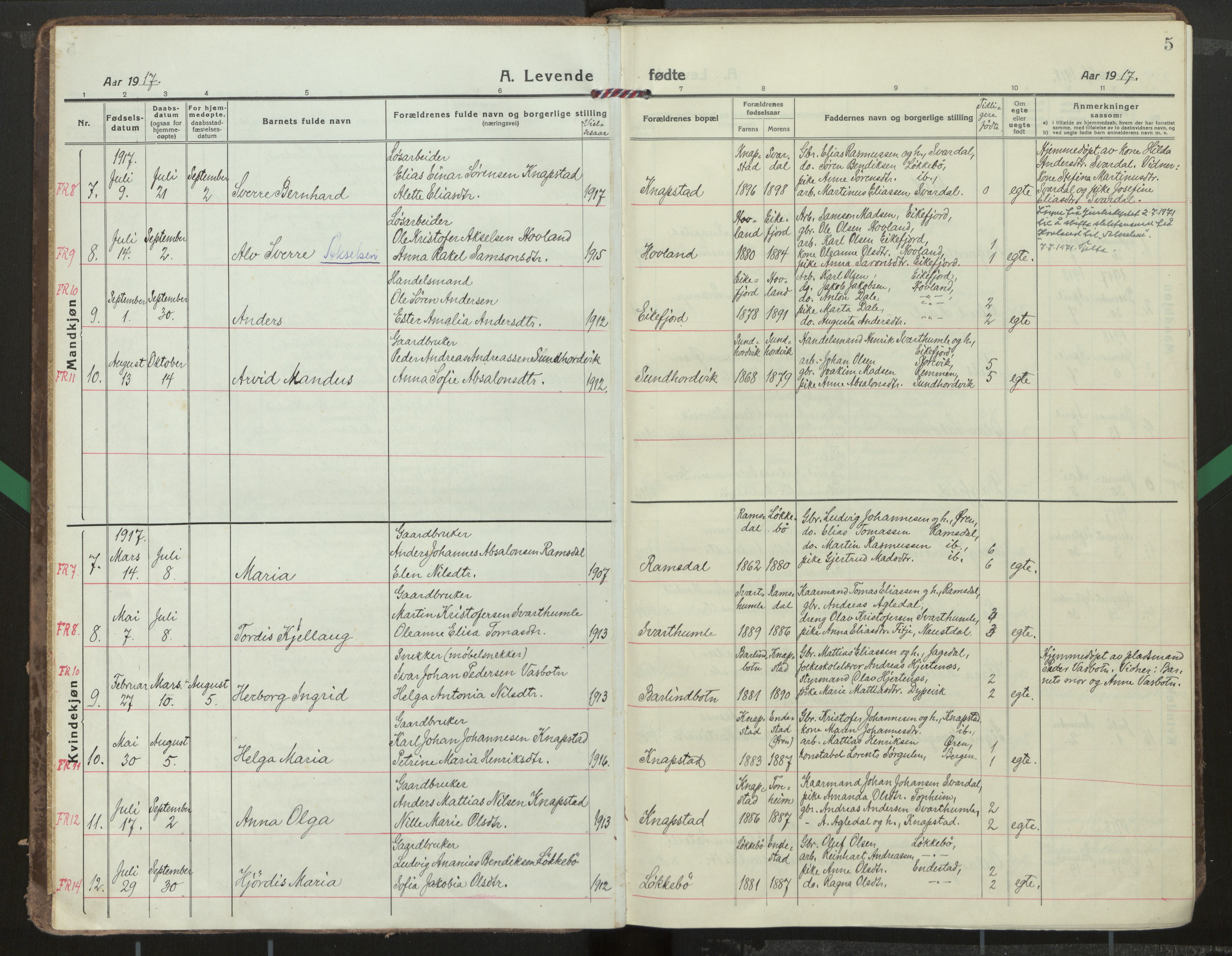 Kinn sokneprestembete, SAB/A-80801/H/Haa/Haae/L0002: Parish register (official) no. E 2, 1917-1937, p. 5