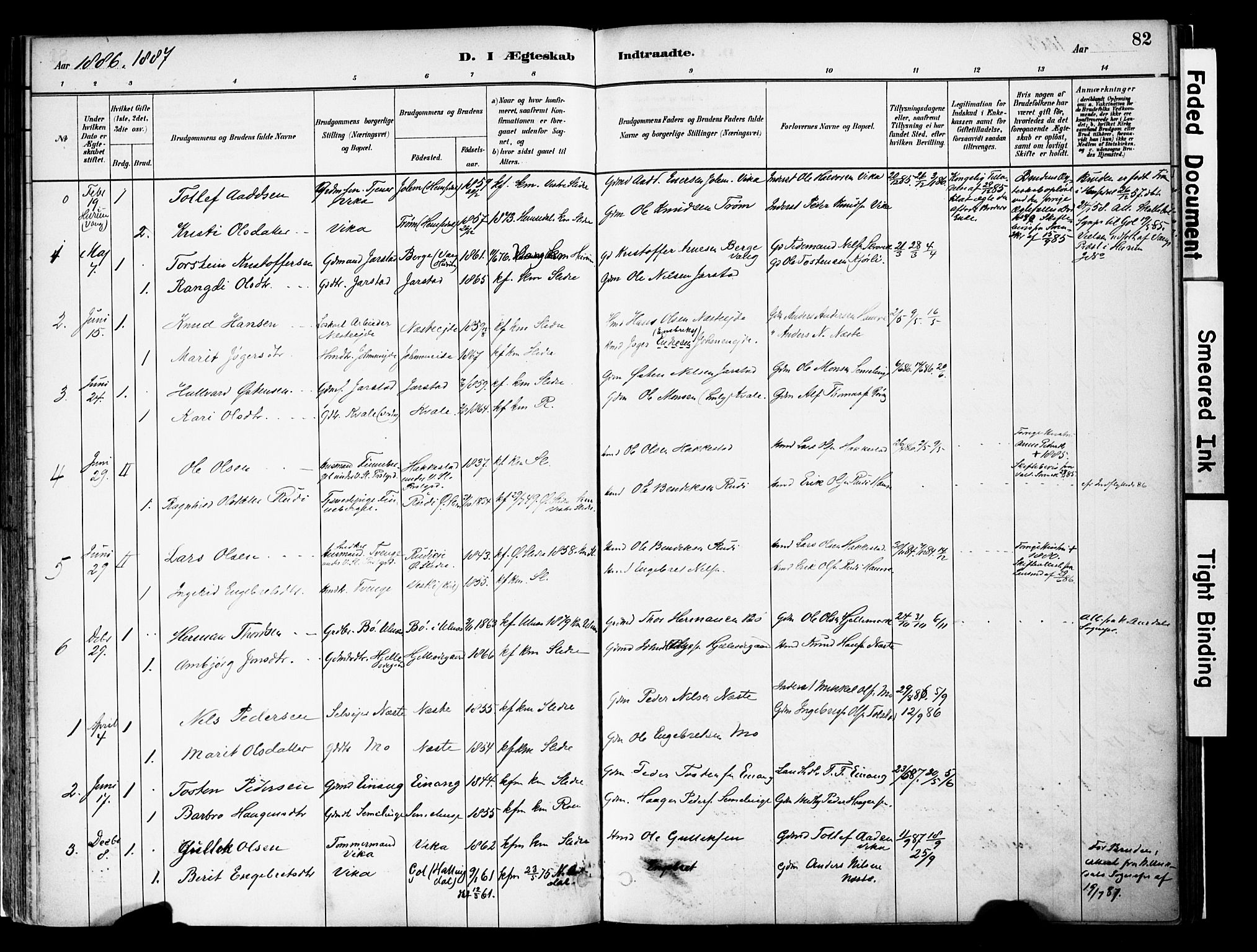 Vestre Slidre prestekontor, SAH/PREST-136/H/Ha/Haa/L0004: Parish register (official) no. 4, 1881-1911, p. 82