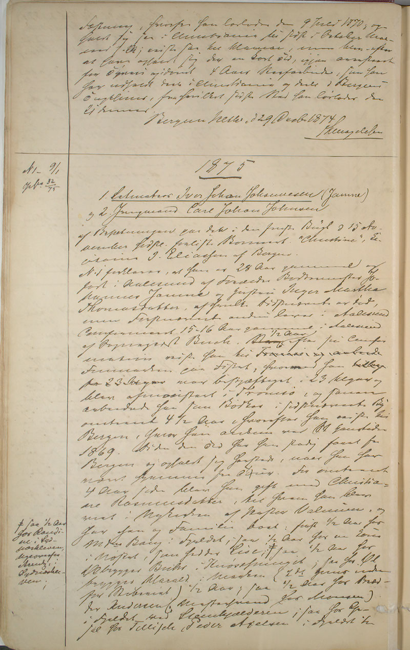 Bergen politikammer / politidistrikt, AV/SAB-A-60401/I/Ic, 1874-1878