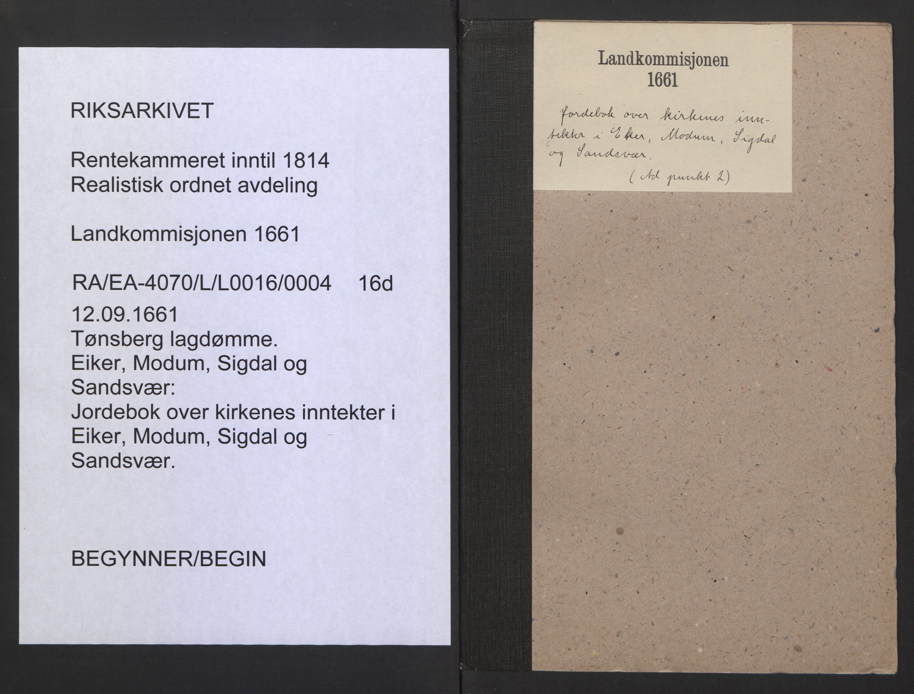 Rentekammeret inntil 1814, Realistisk ordnet avdeling, AV/RA-EA-4070/L/L0016/0004: Tønsberg lagdømme. Eiker, Modum, Sigdal og Sandsvær: / Jordebok over kirkenes inntekter i Eiker, Modum, Sigdal og Sandsvær, 1661