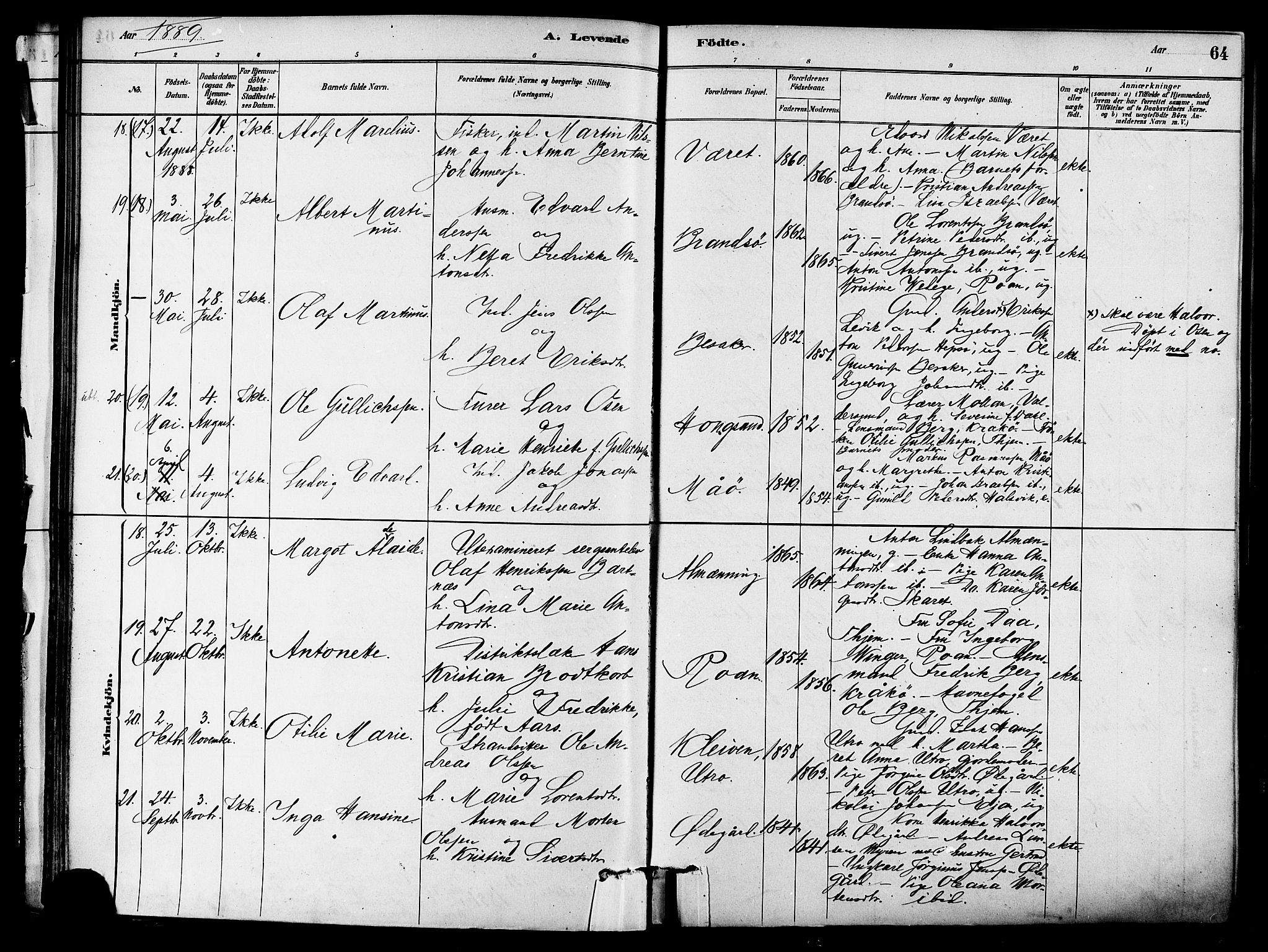 Ministerialprotokoller, klokkerbøker og fødselsregistre - Sør-Trøndelag, AV/SAT-A-1456/657/L0707: Parish register (official) no. 657A08, 1879-1893, p. 64