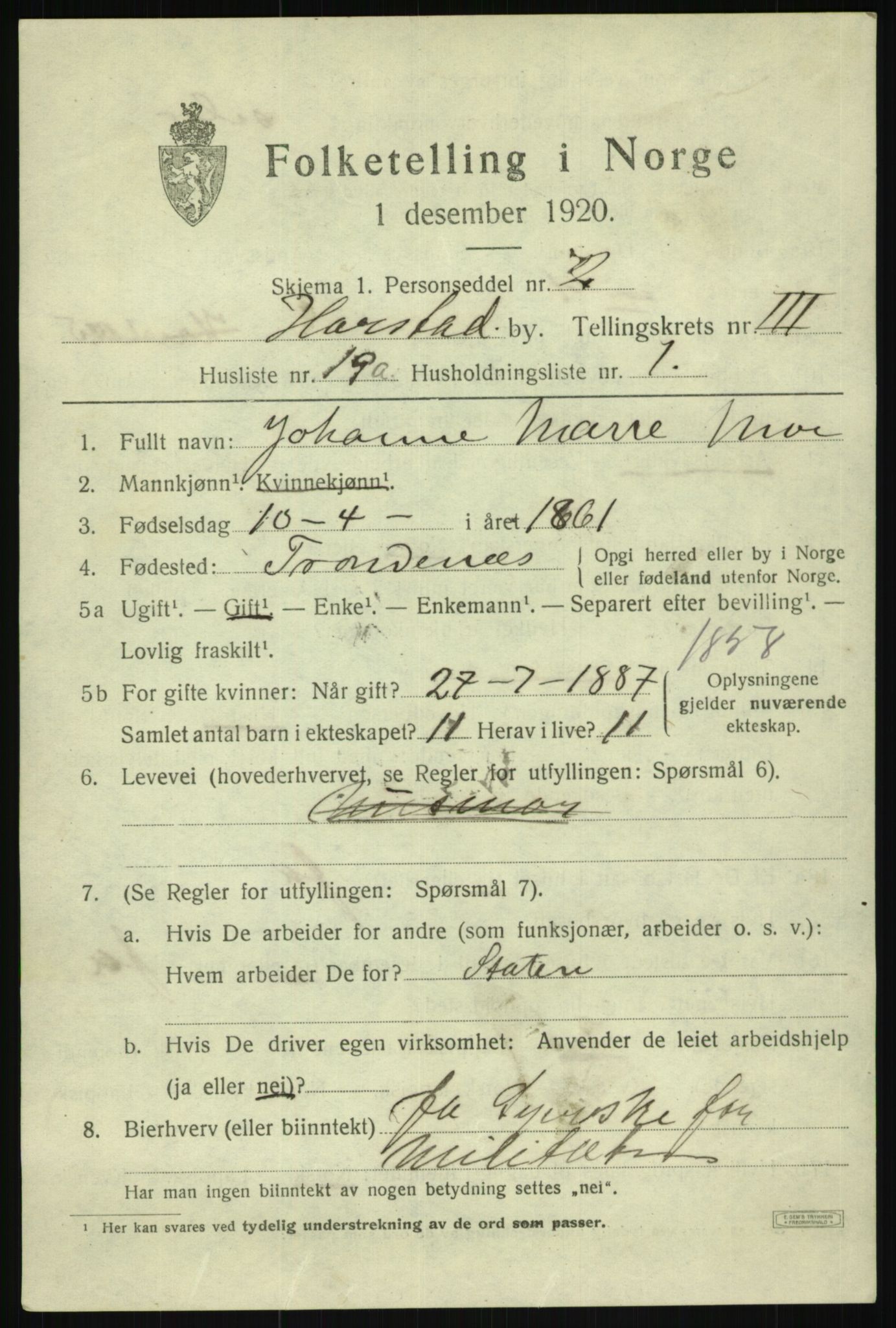 SATØ, 1920 census for Harstad, 1920, p. 4482