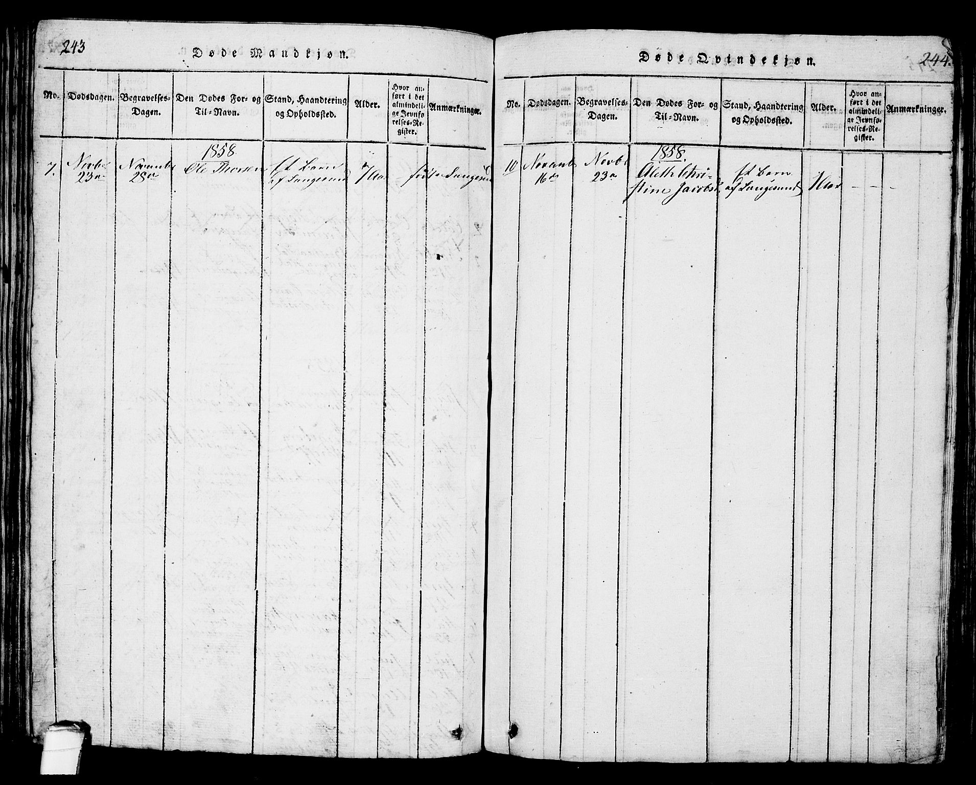 Langesund kirkebøker, SAKO/A-280/G/Ga/L0003: Parish register (copy) no. 3, 1815-1858, p. 243-244