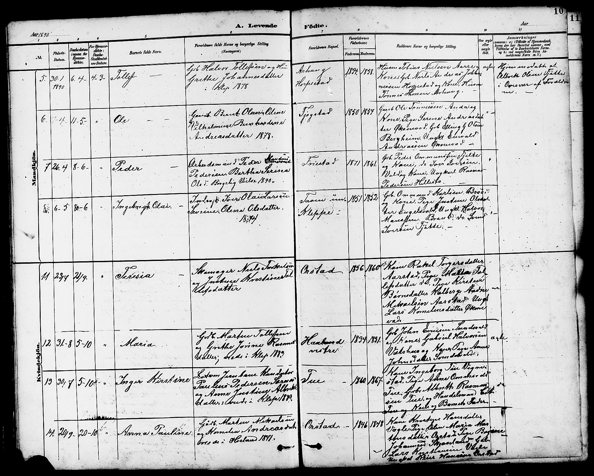 Klepp sokneprestkontor, AV/SAST-A-101803/001/30/300BB/L0004: Parish register (copy) no. B 4, 1889-1914, p. 10