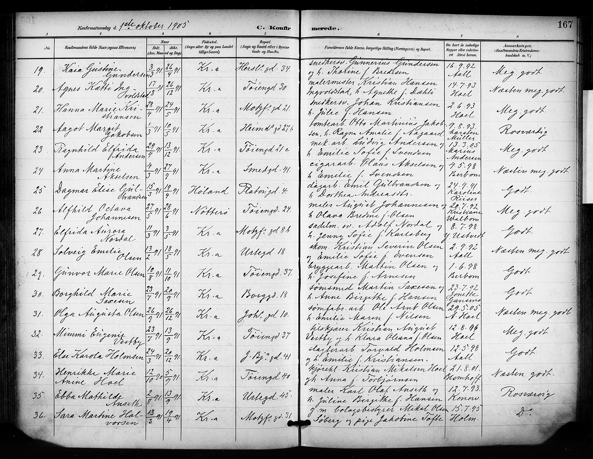 Grønland prestekontor Kirkebøker, AV/SAO-A-10848/F/Fa/L0015: Parish register (official) no. 15, 1899-1919, p. 167