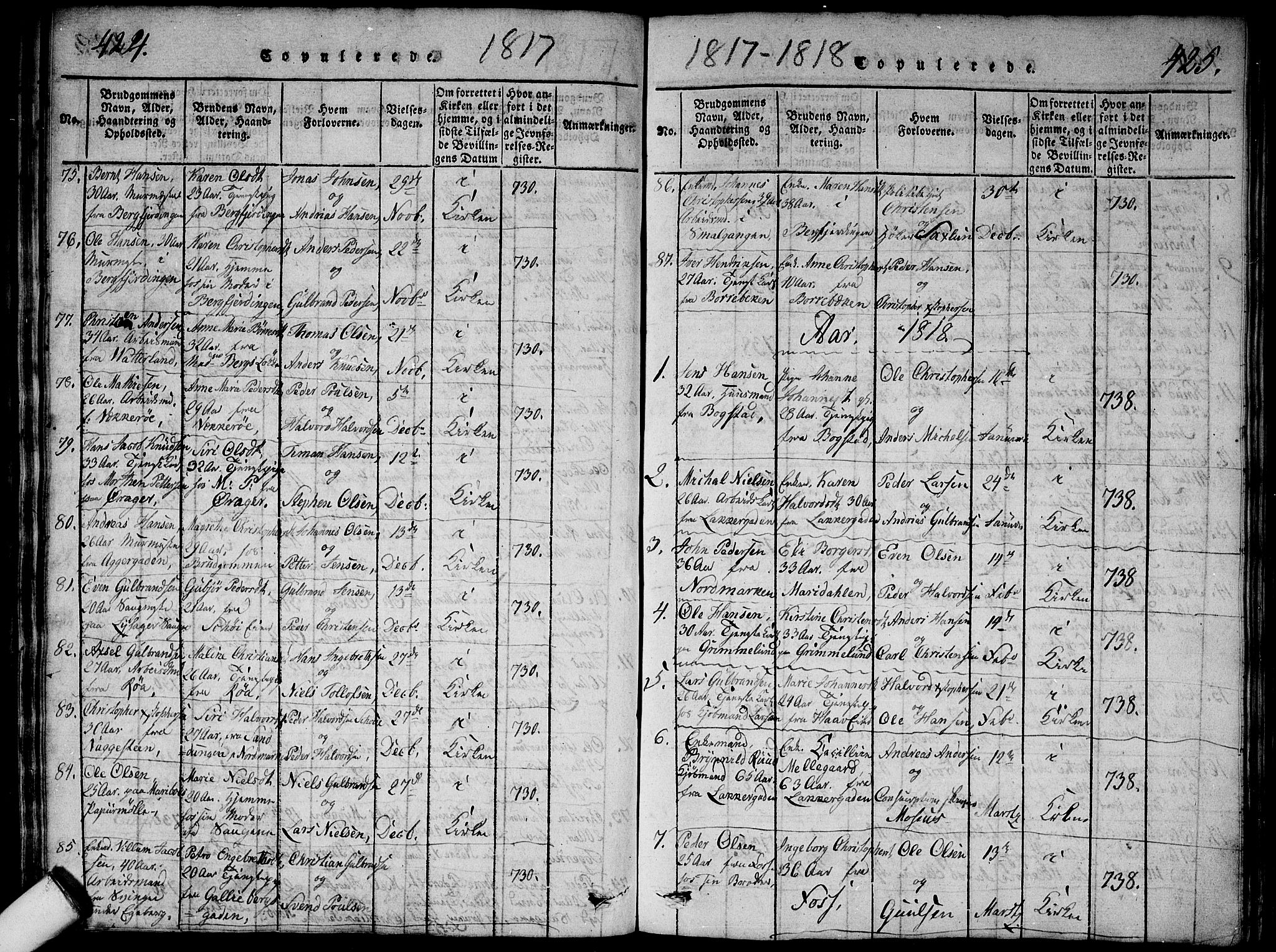 Aker prestekontor kirkebøker, SAO/A-10861/G/L0002: Parish register (copy) no. 2, 1815-1819, p. 424-425