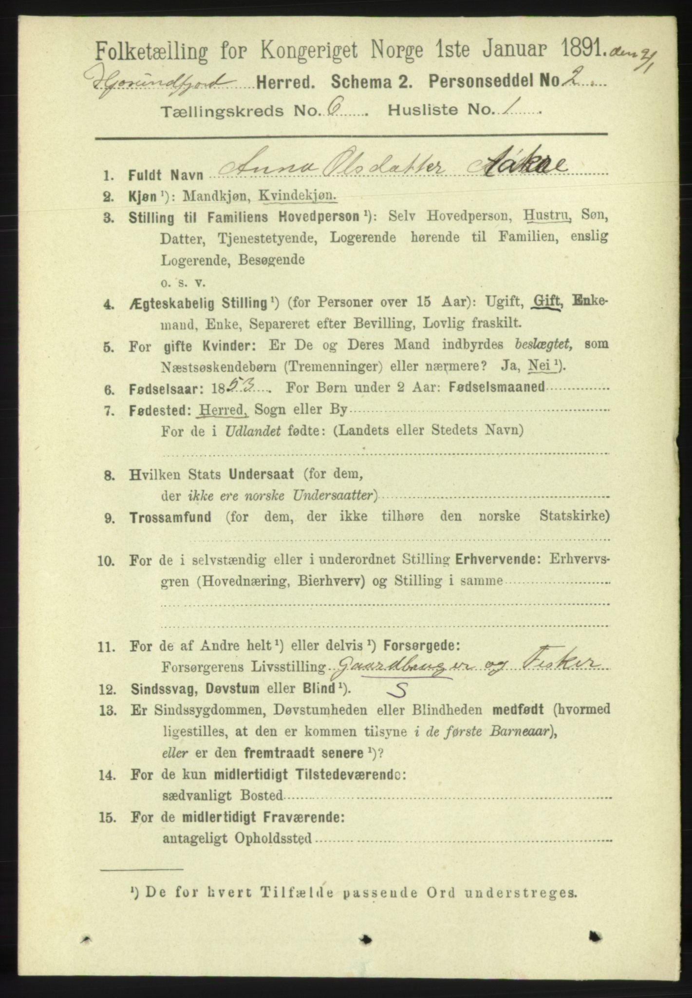 RA, 1891 census for 1522 Hjørundfjord, 1891, p. 1197