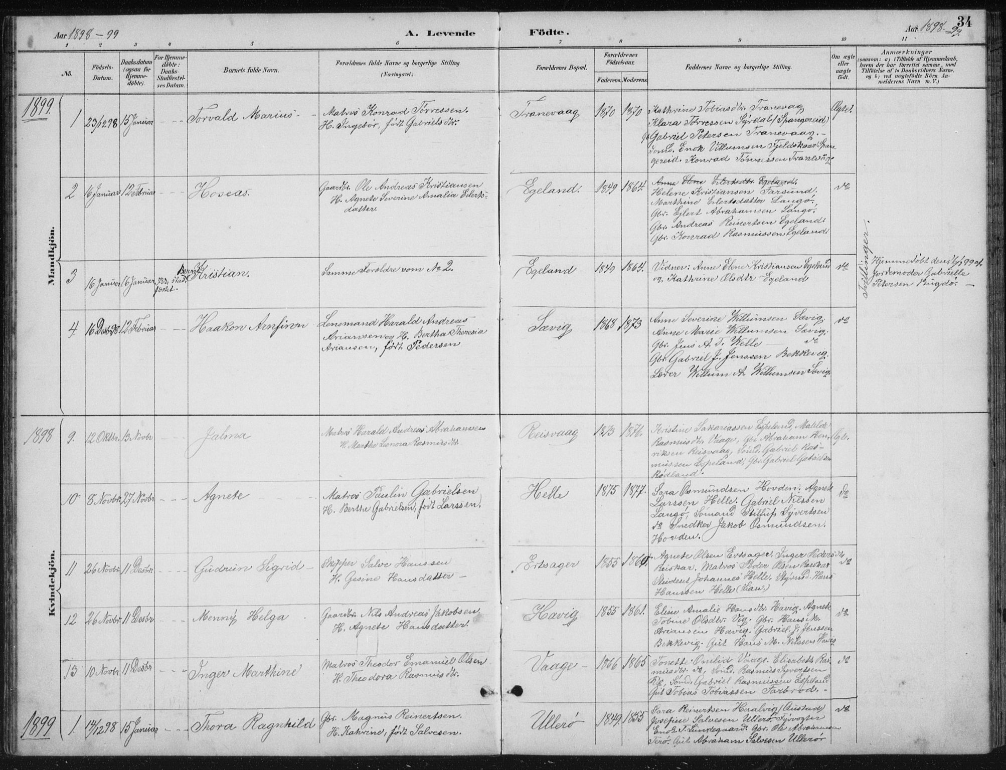 Herad sokneprestkontor, SAK/1111-0018/F/Fb/Fbb/L0004: Parish register (copy) no. B 4, 1890-1935, p. 34
