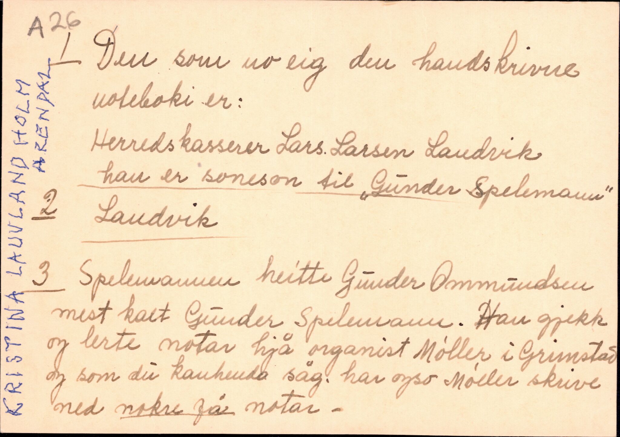 Samling etter Klara Semb, NSFF/KS/A/026: Turdansmusikk frå Aust-Agder II, 1884-1970, p. 2-3