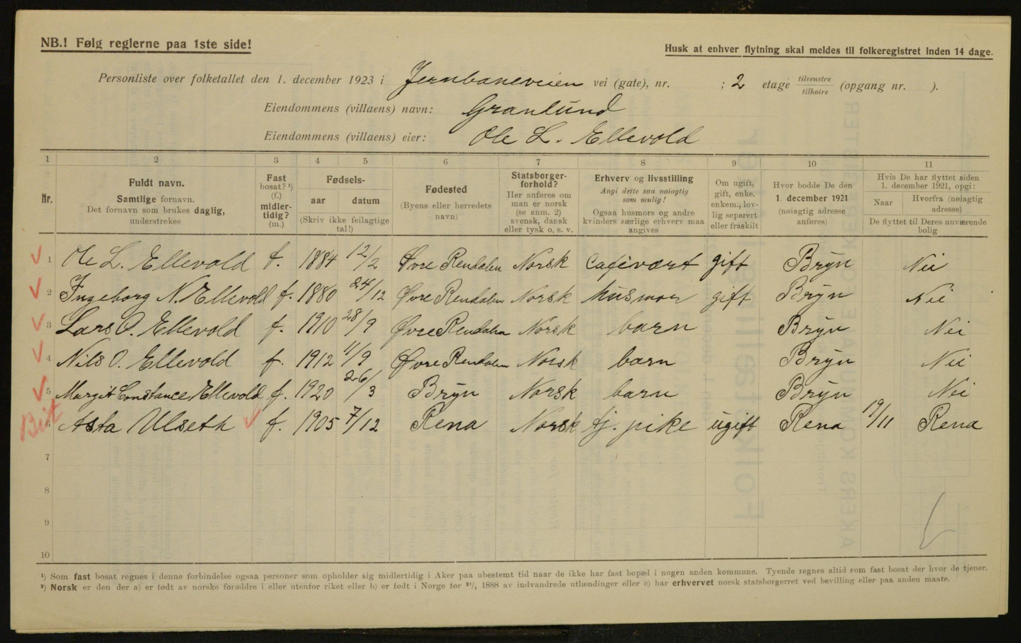 , Municipal Census 1923 for Aker, 1923, p. 28155