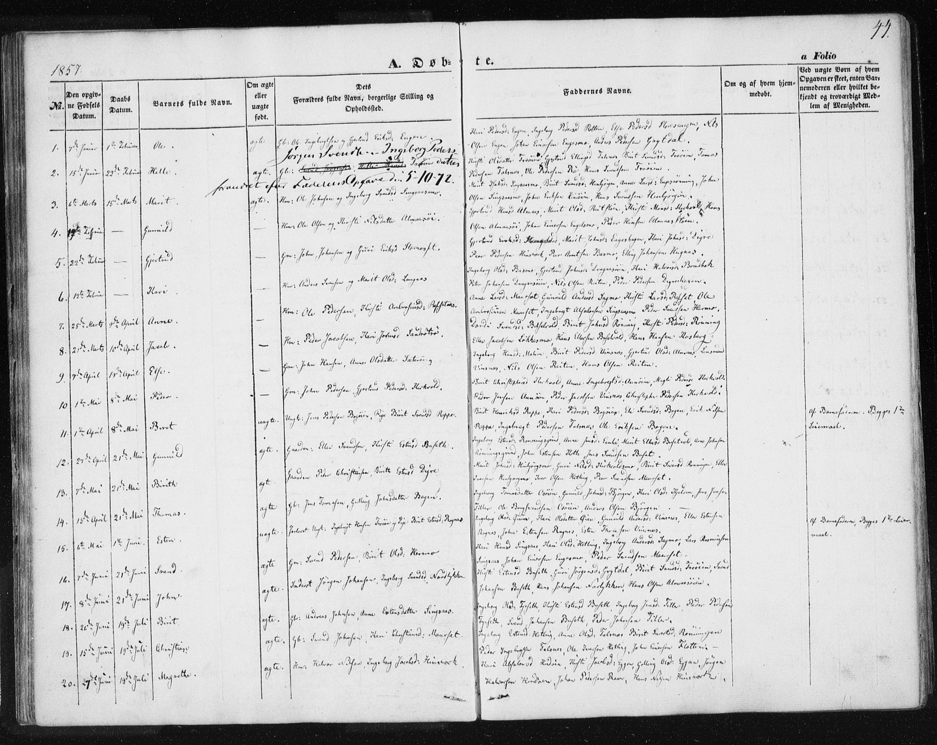 Ministerialprotokoller, klokkerbøker og fødselsregistre - Sør-Trøndelag, SAT/A-1456/685/L0964: Parish register (official) no. 685A06 /2, 1846-1859, p. 44