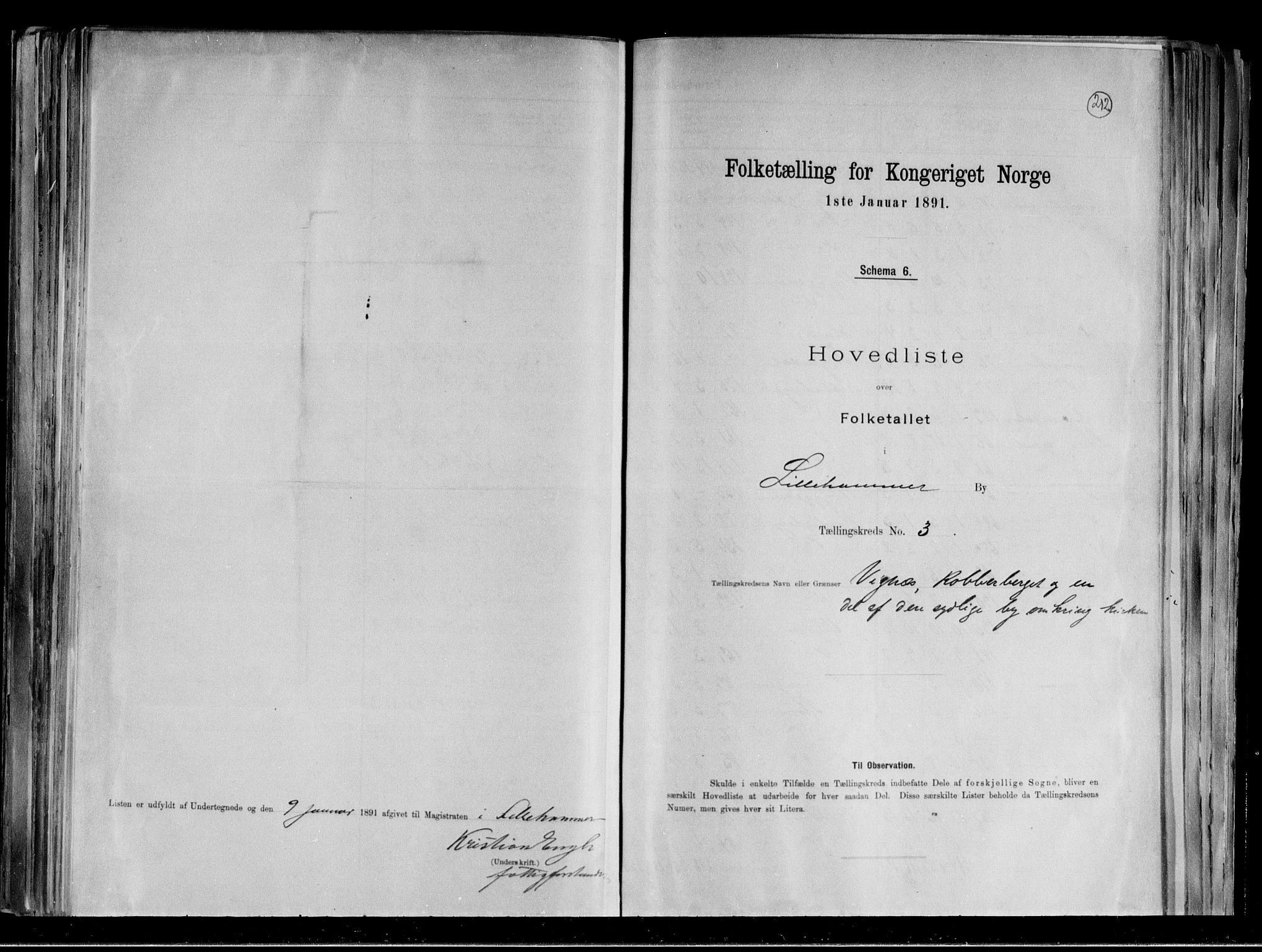 RA, 1891 census for 0501 Lillehammer, 1891, p. 8