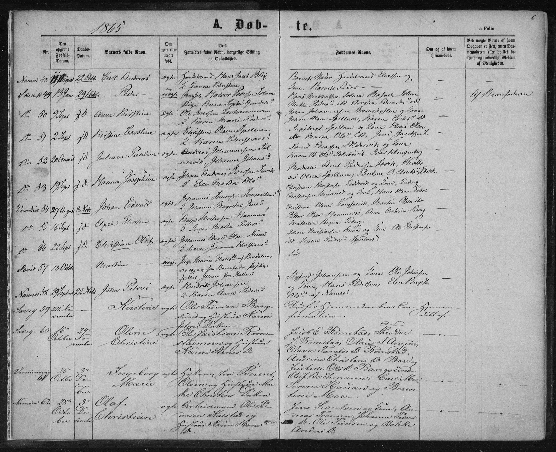 Ministerialprotokoller, klokkerbøker og fødselsregistre - Nord-Trøndelag, AV/SAT-A-1458/768/L0570: Parish register (official) no. 768A05, 1865-1874, p. 6