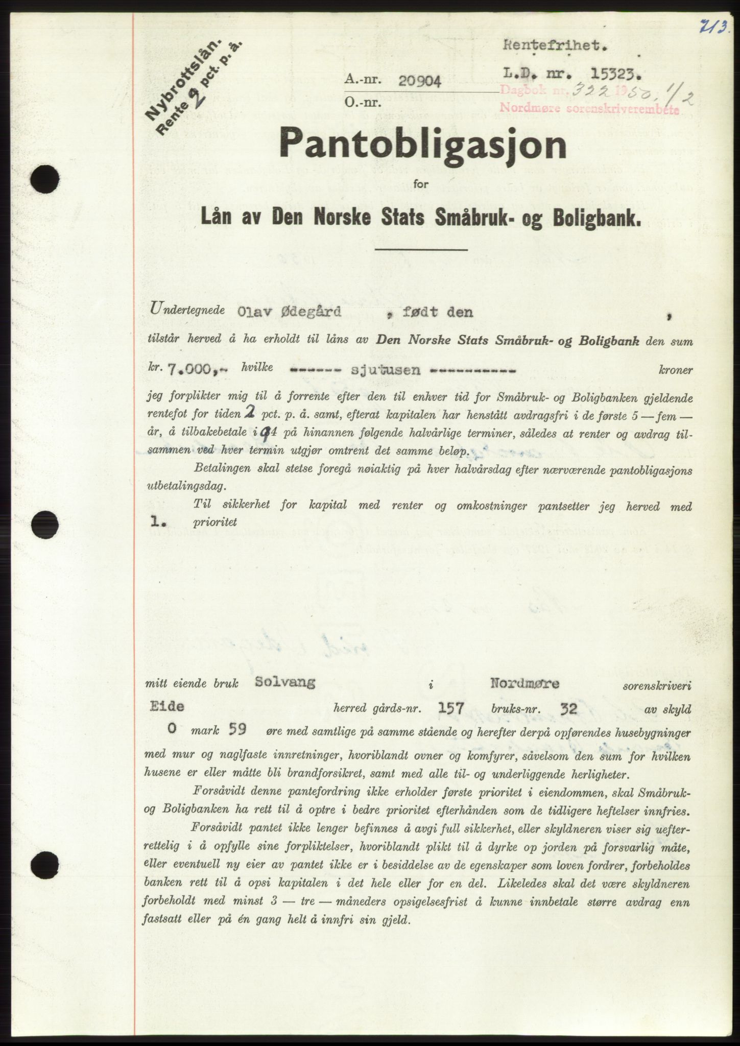 Nordmøre sorenskriveri, AV/SAT-A-4132/1/2/2Ca: Mortgage book no. B103, 1949-1950, Diary no: : 322/1950