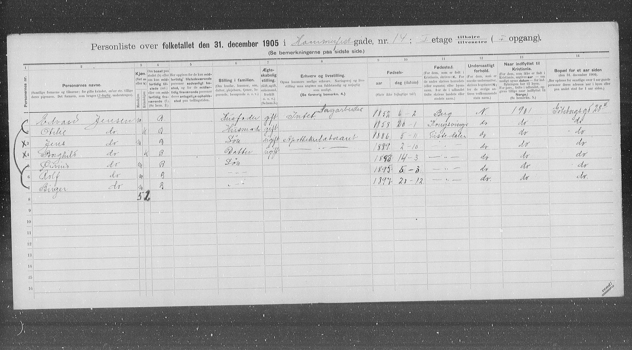 OBA, Municipal Census 1905 for Kristiania, 1905, p. 17743