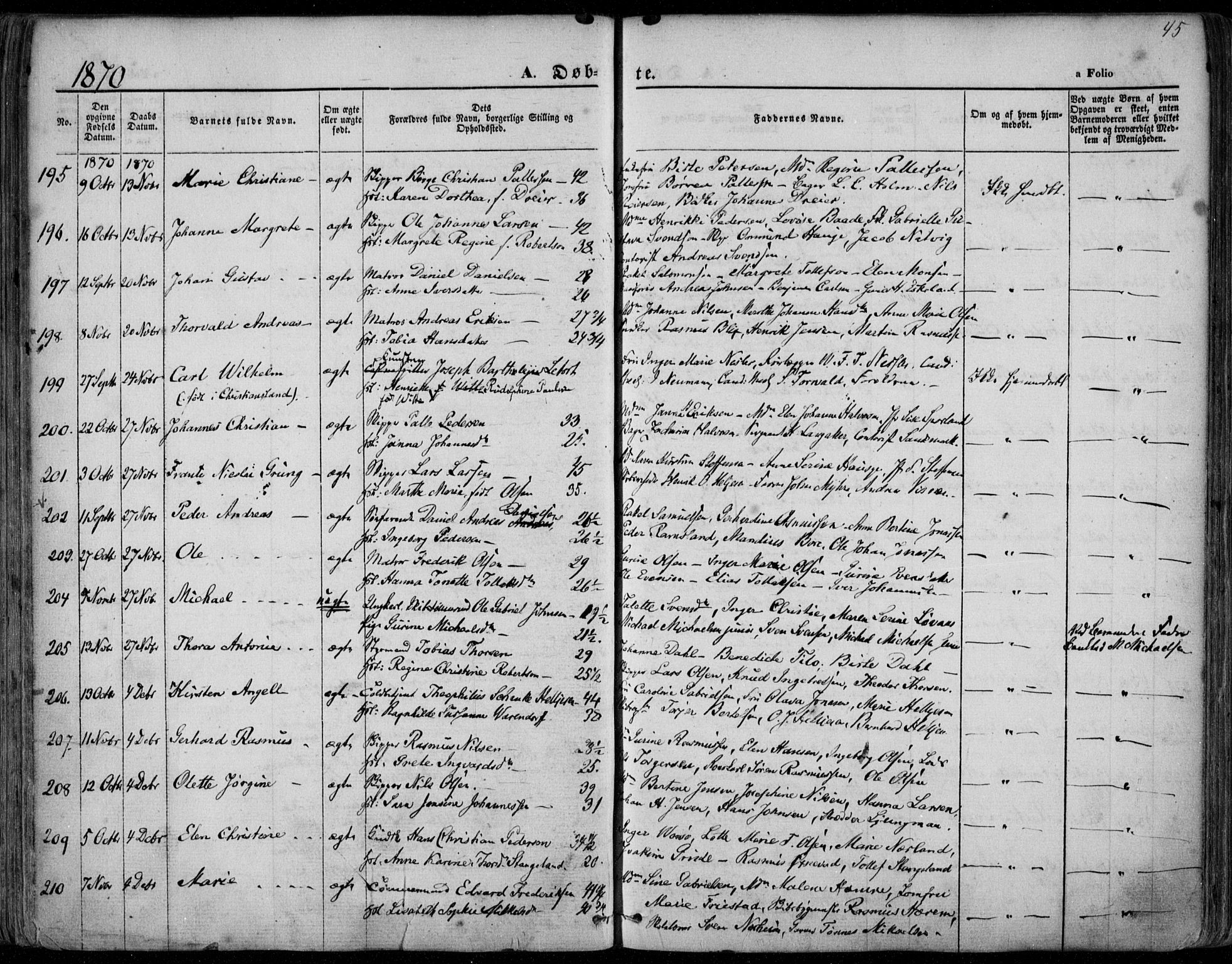 Domkirken sokneprestkontor, AV/SAST-A-101812/001/30/30BA/L0022: Parish register (official) no. A 21, 1868-1877, p. 45