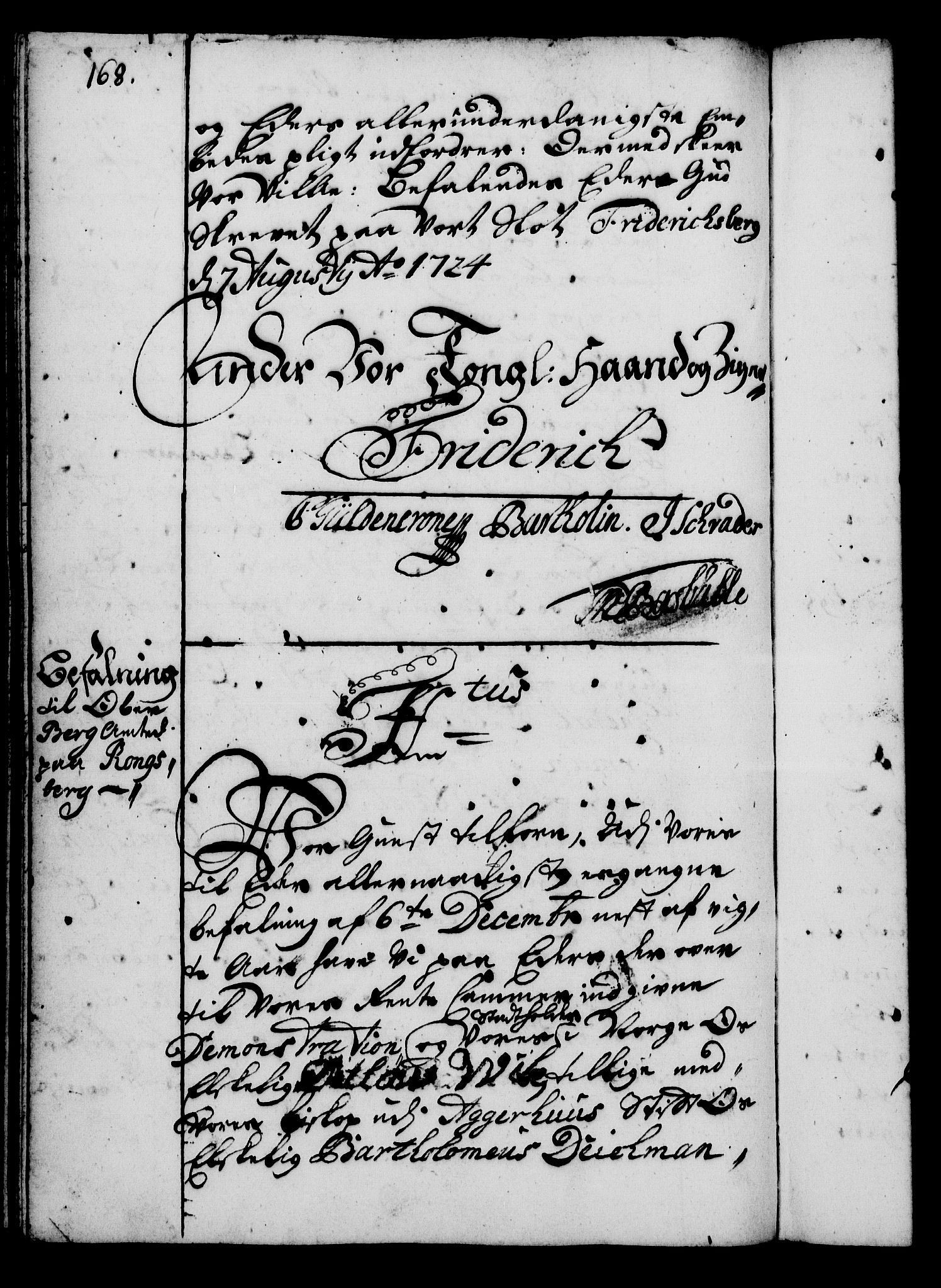 Rentekammeret, Kammerkanselliet, RA/EA-3111/G/Gg/Gga/L0002: Norsk ekspedisjonsprotokoll med register (merket RK 53.2), 1723-1727, p. 168
