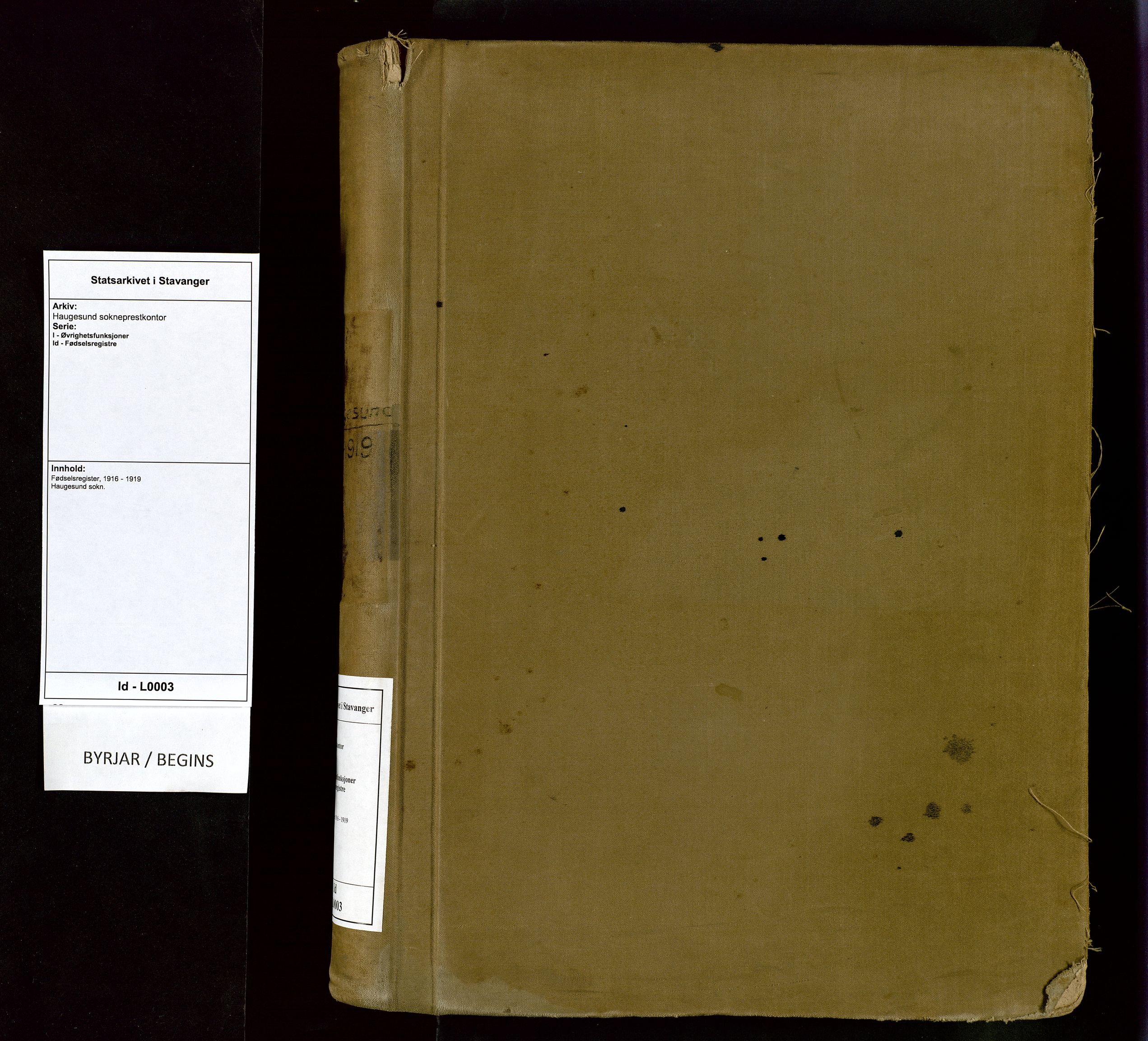 Haugesund sokneprestkontor, SAST/A -101863/I/Id/L0003: Birth register no. 1, 1916-1919